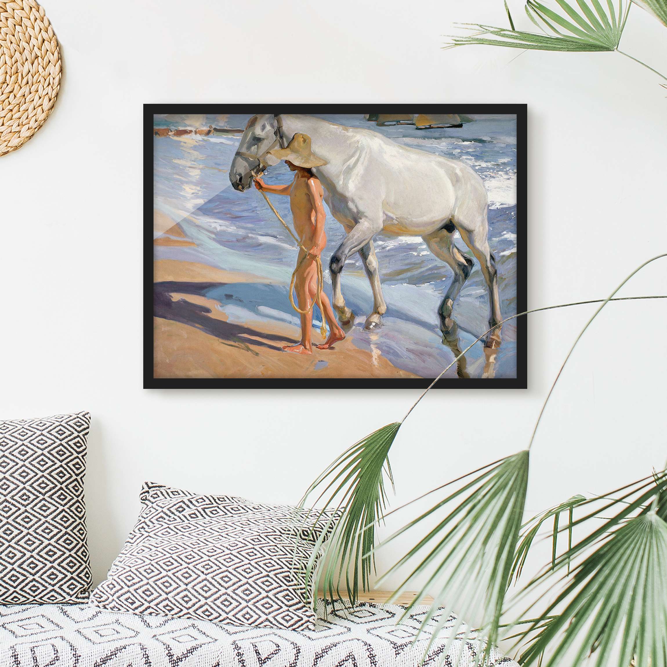 Bild mit Rahmen - Querformat Joaquin Sorolla - Das Bad des Pferdes