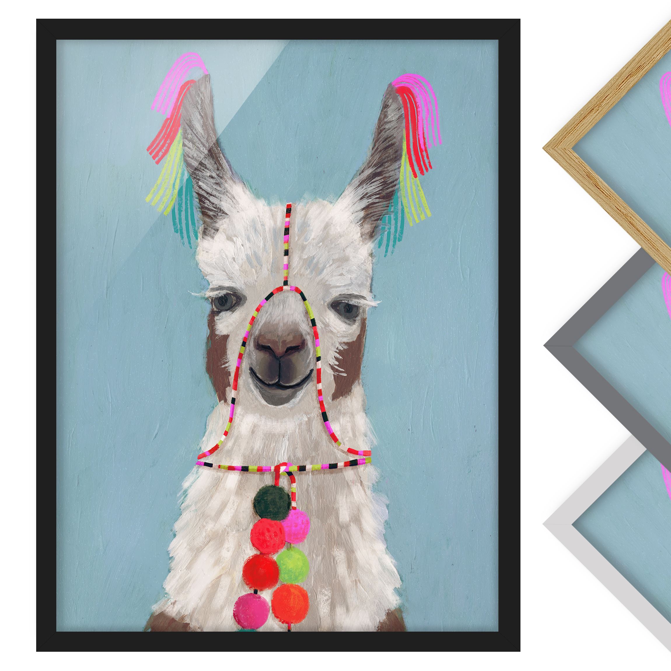 Bild mit Rahmen - Hochformat Lama mit Schmuck III