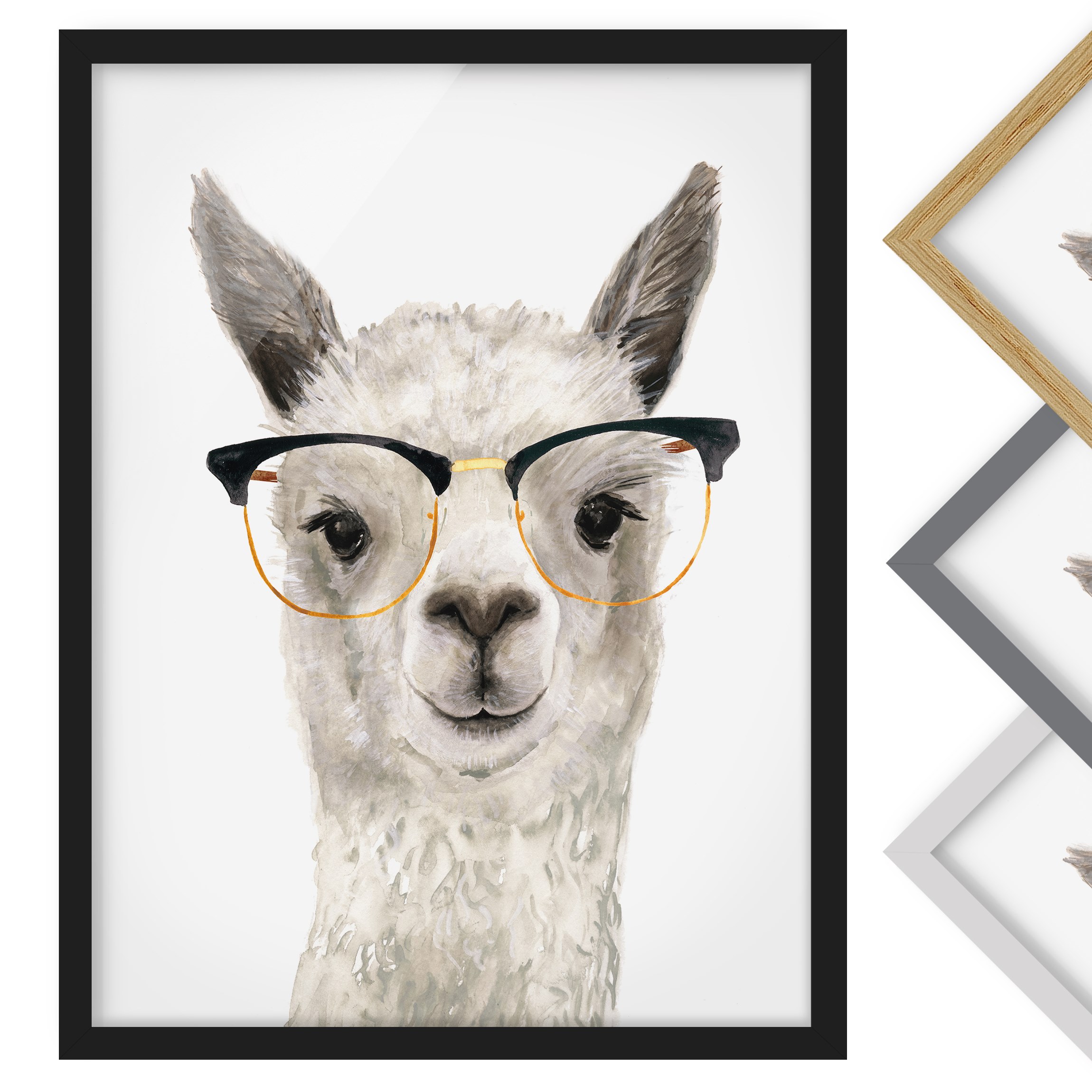 Bild mit Rahmen - Hochformat Hippes Lama mit Brille I
