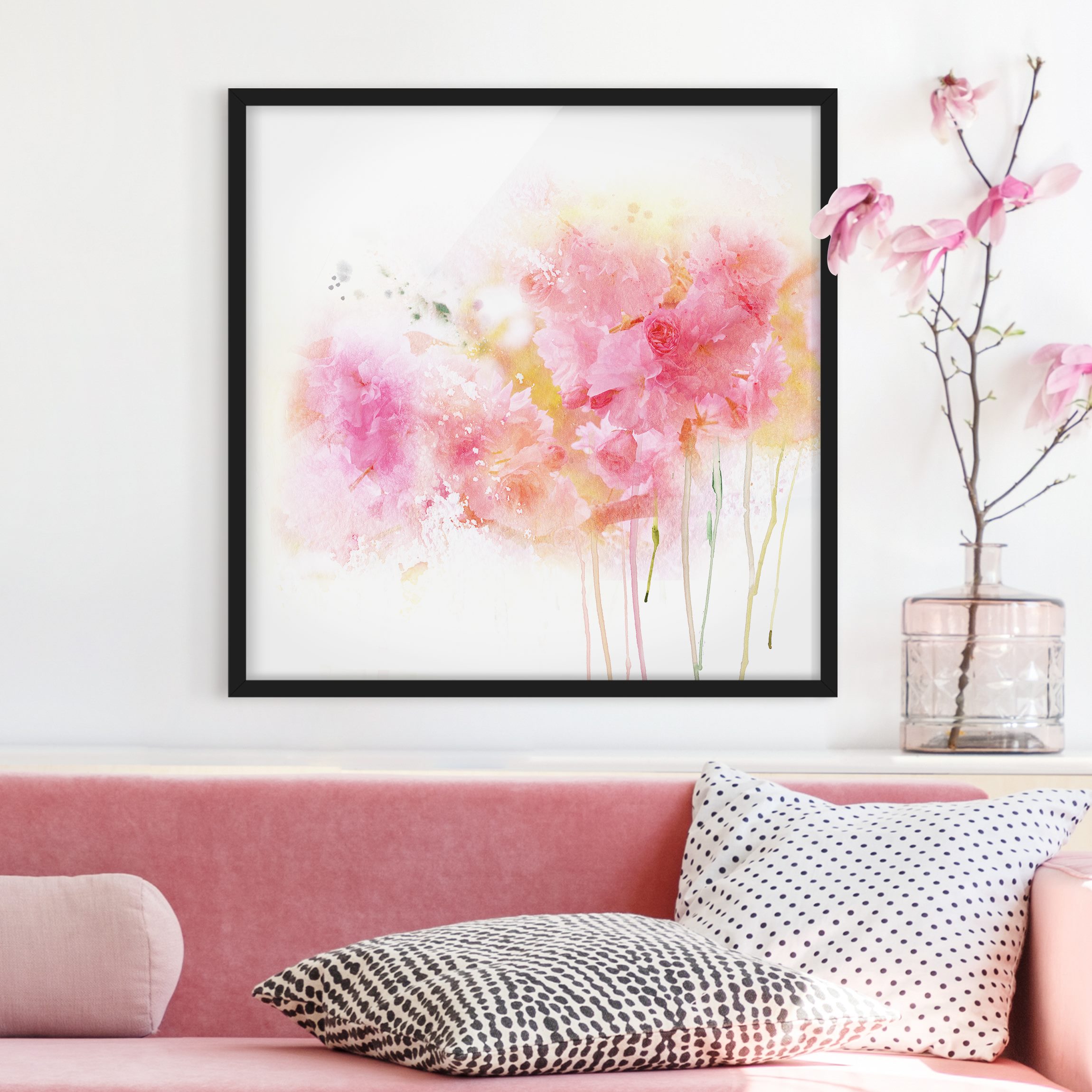 Blumen Bild mit Rahmen Aquarell Blumen Pfingstrosen