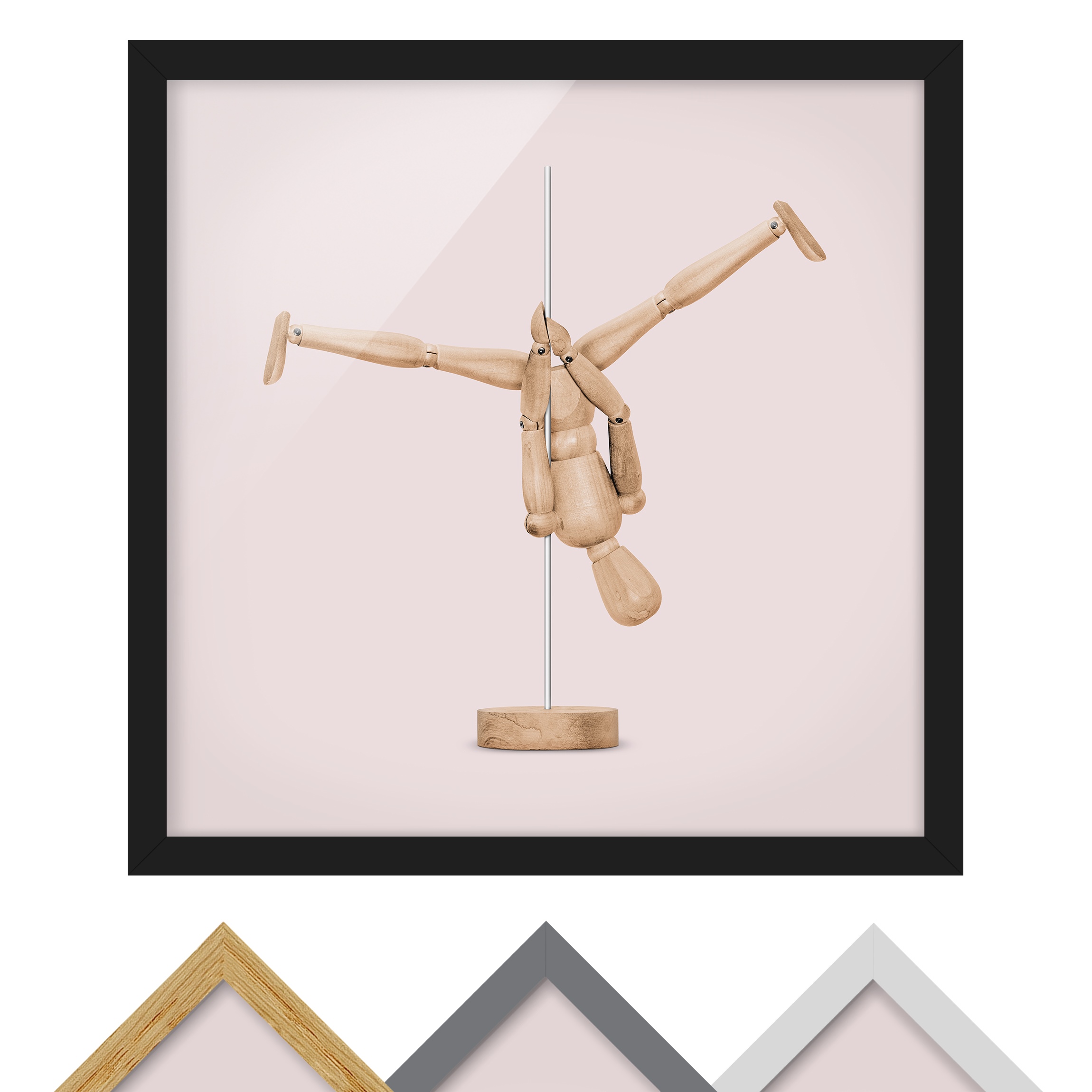Bild mit Rahmen - Quadrat Poledance mit Holzfigur