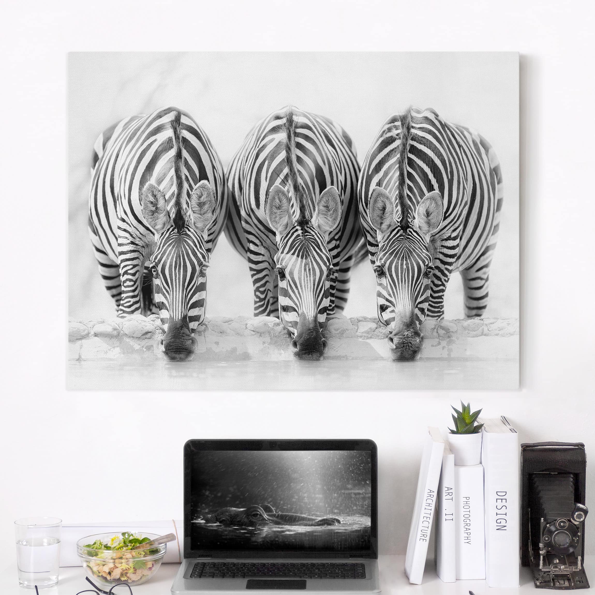 Leinwandbild Schwarz-Weiß Zebra Trio schwarz-weiß