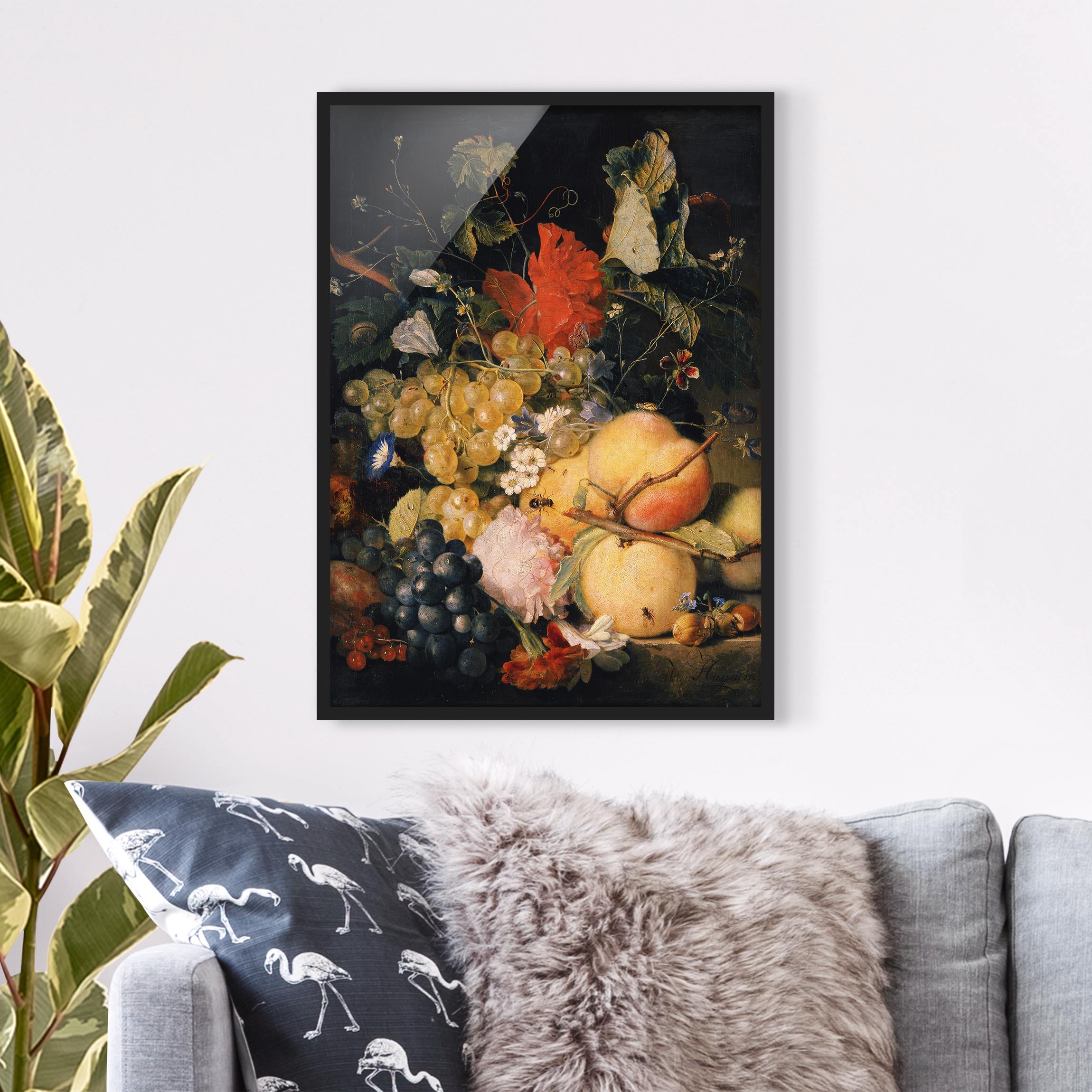 Bild mit Rahmen - Hochformat Jan van Huysum - Früchte Blumen und Insekten