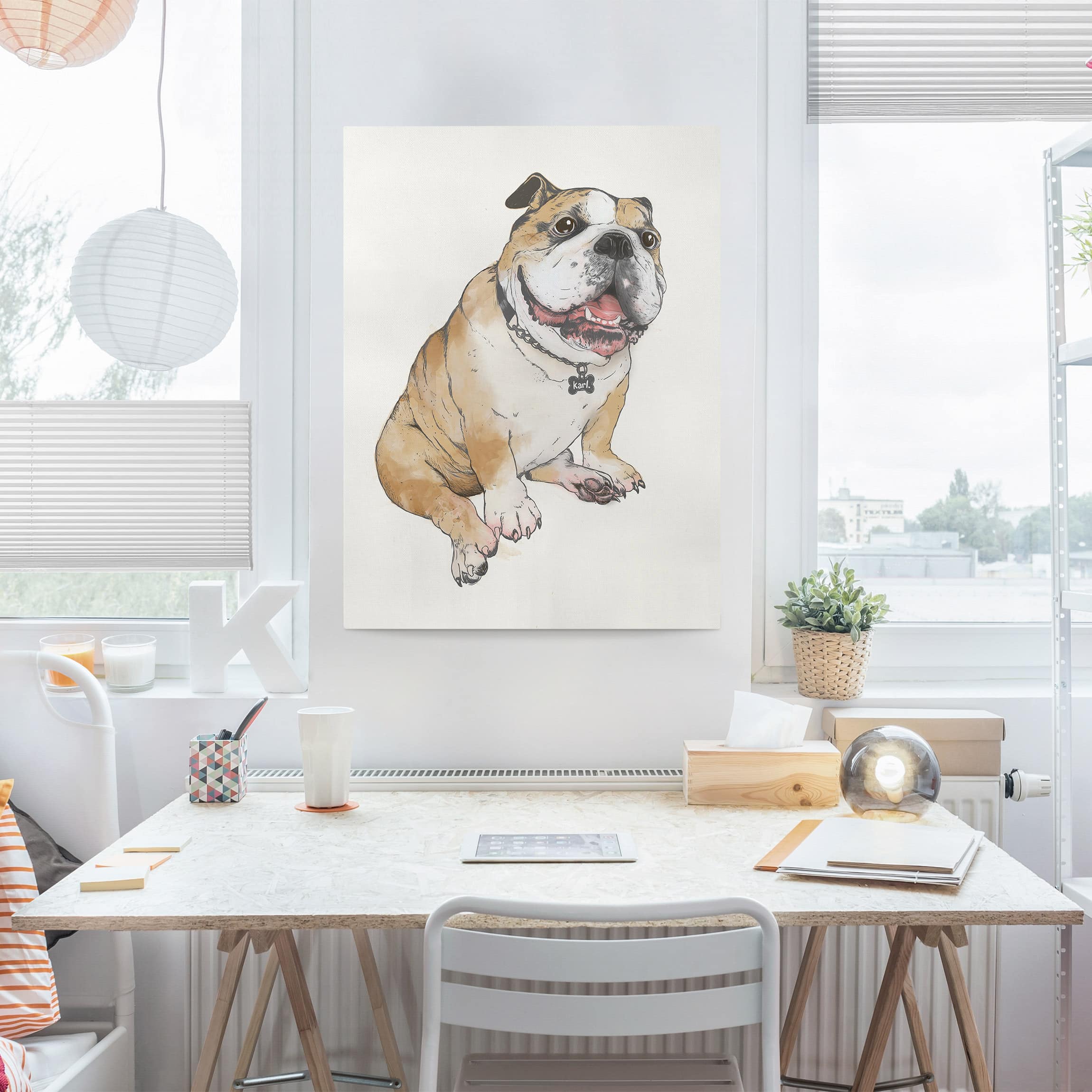 Leinwandbild Illustration Hund Bulldogge Malerei