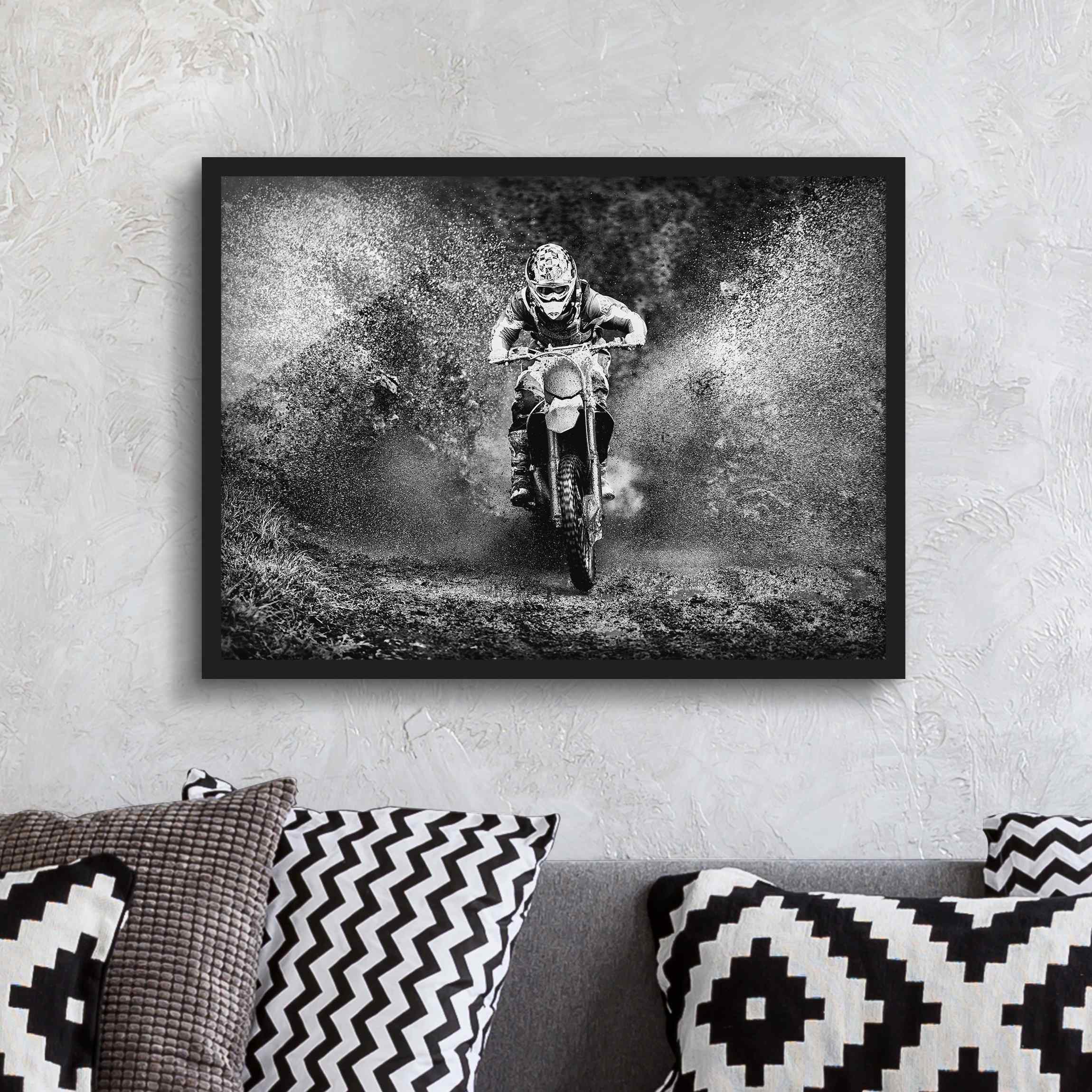 Bild mit Rahmen - Querformat Motocross im Schlamm