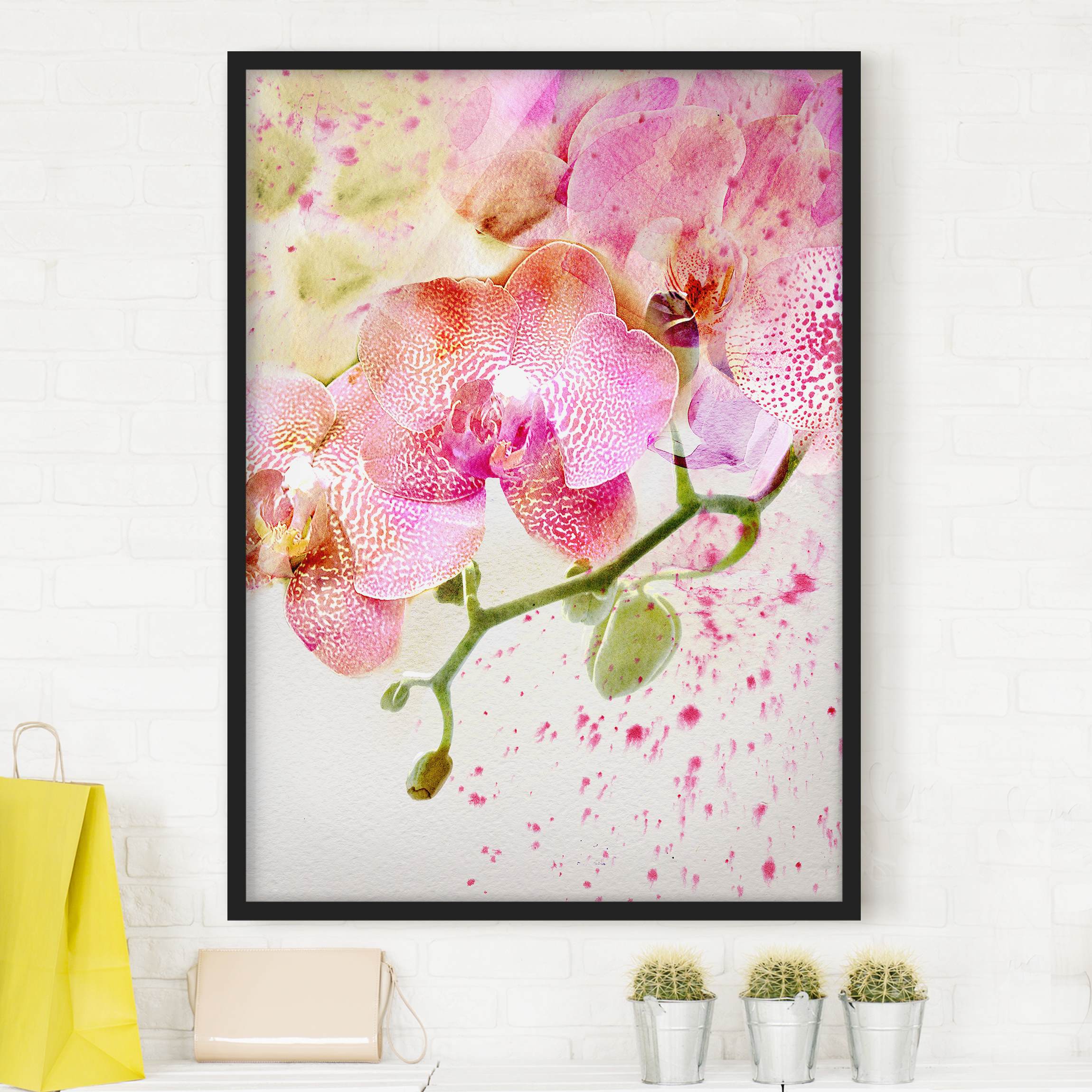 Blumen Bild mit Rahmen Aquarell Blumen Orchideen
