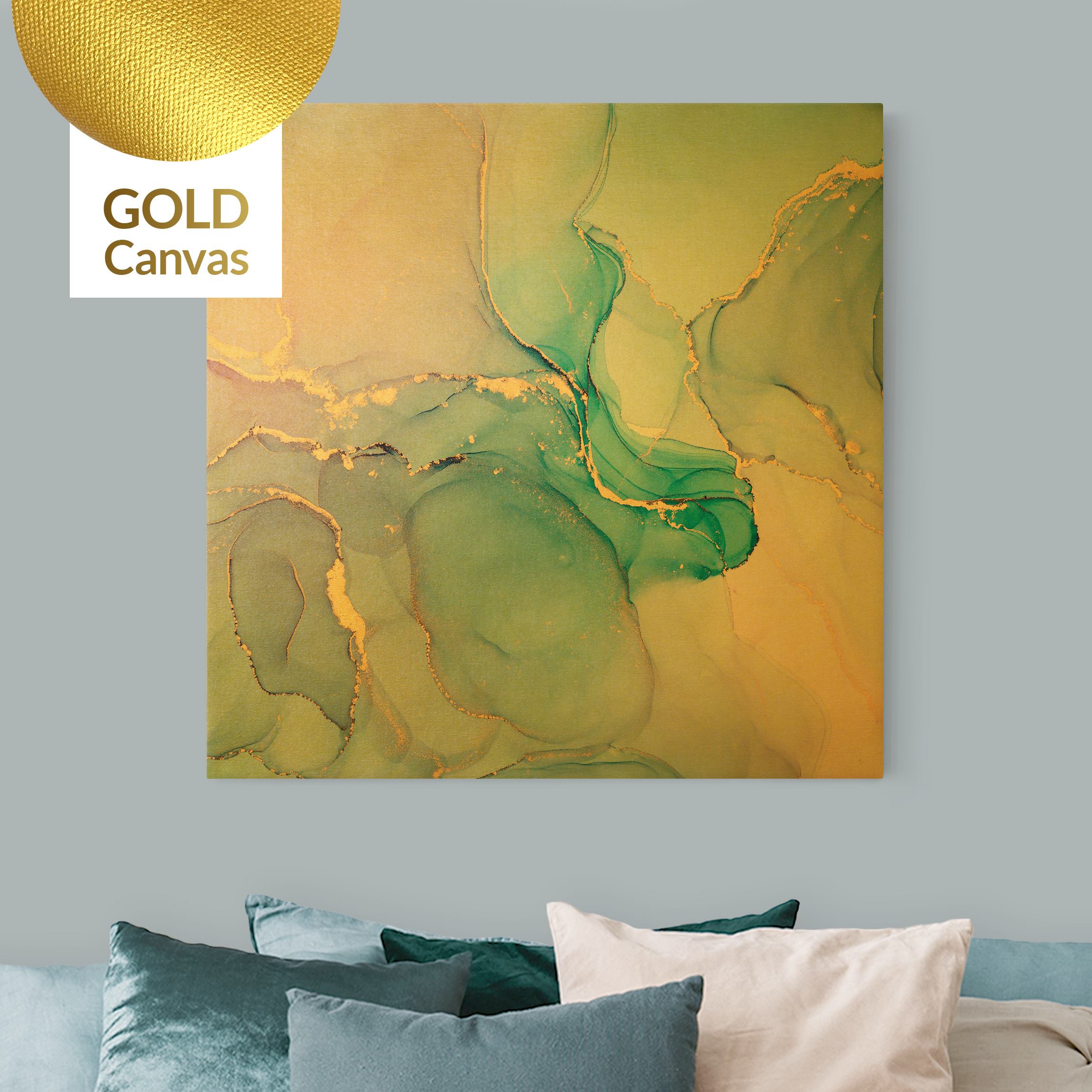 Leinwandbild Gold Aquarell Pastell Türkis mit Gold