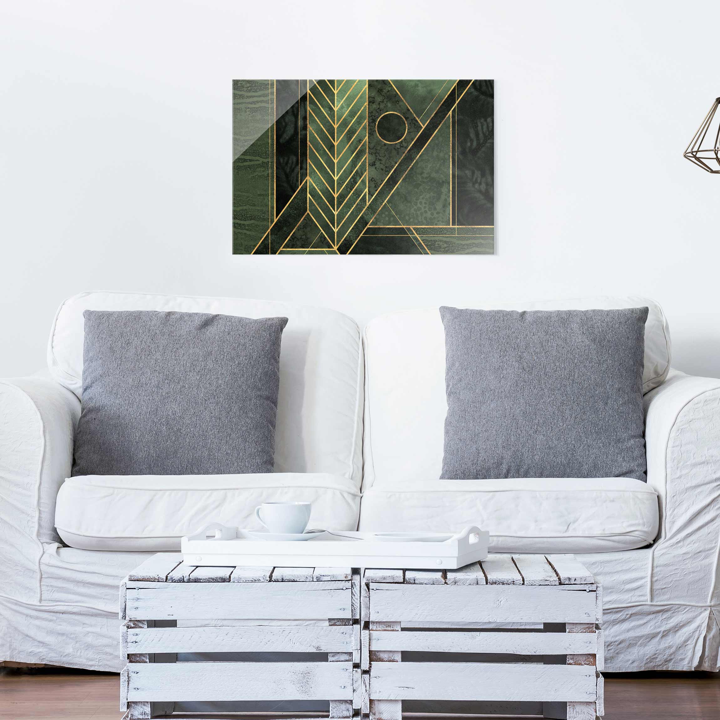 Glasbild - Querformat Geometrische Formen Smaragd Gold