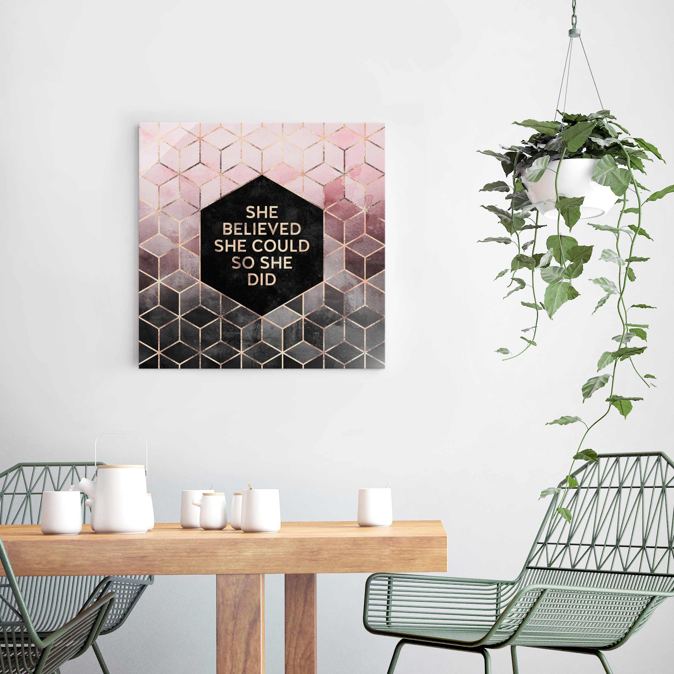 Glasbild - Quadrat She Believed She Could Rosé Gold