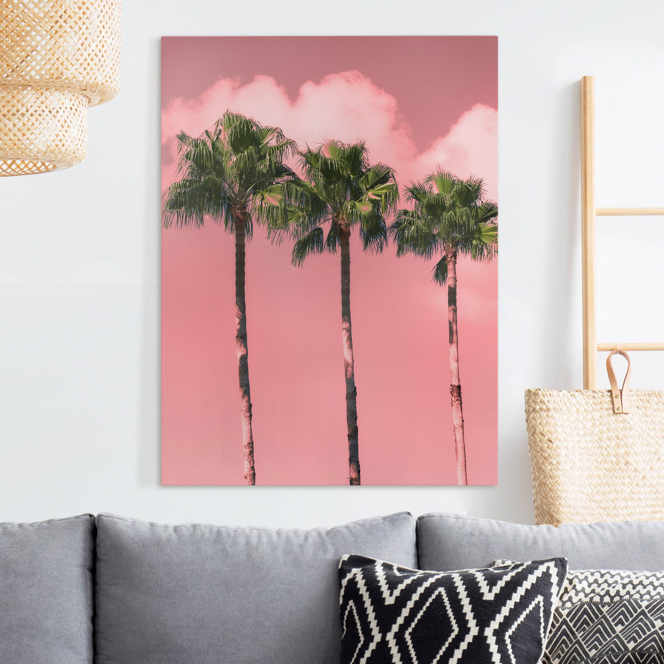 Leinwandbild Palmen vor Himmel Rosa