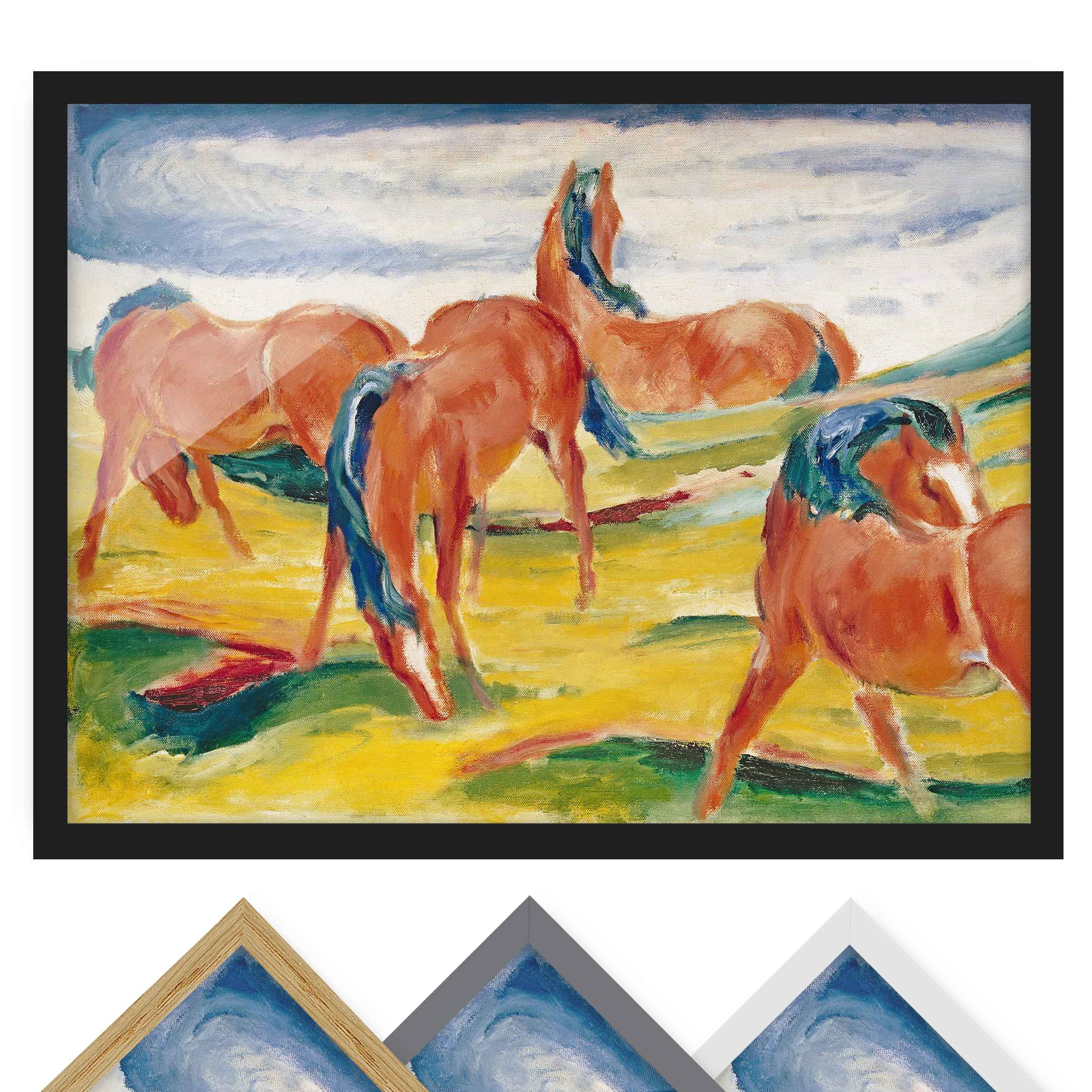 Bild mit Rahmen - Querformat Franz Marc - Weidende Pferde