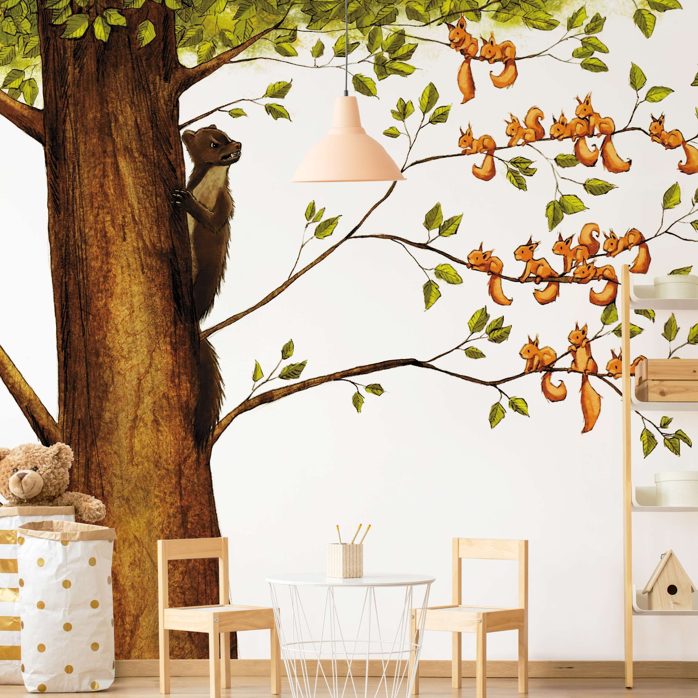 Fototapete Kinderzimmer Einhörnchen in Gefahr