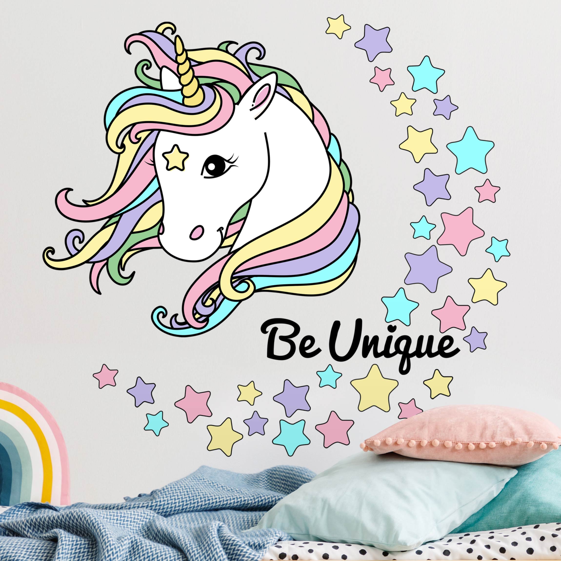 Wandtattoo 34-teilig Einhorn Illustration Be unique Pastell