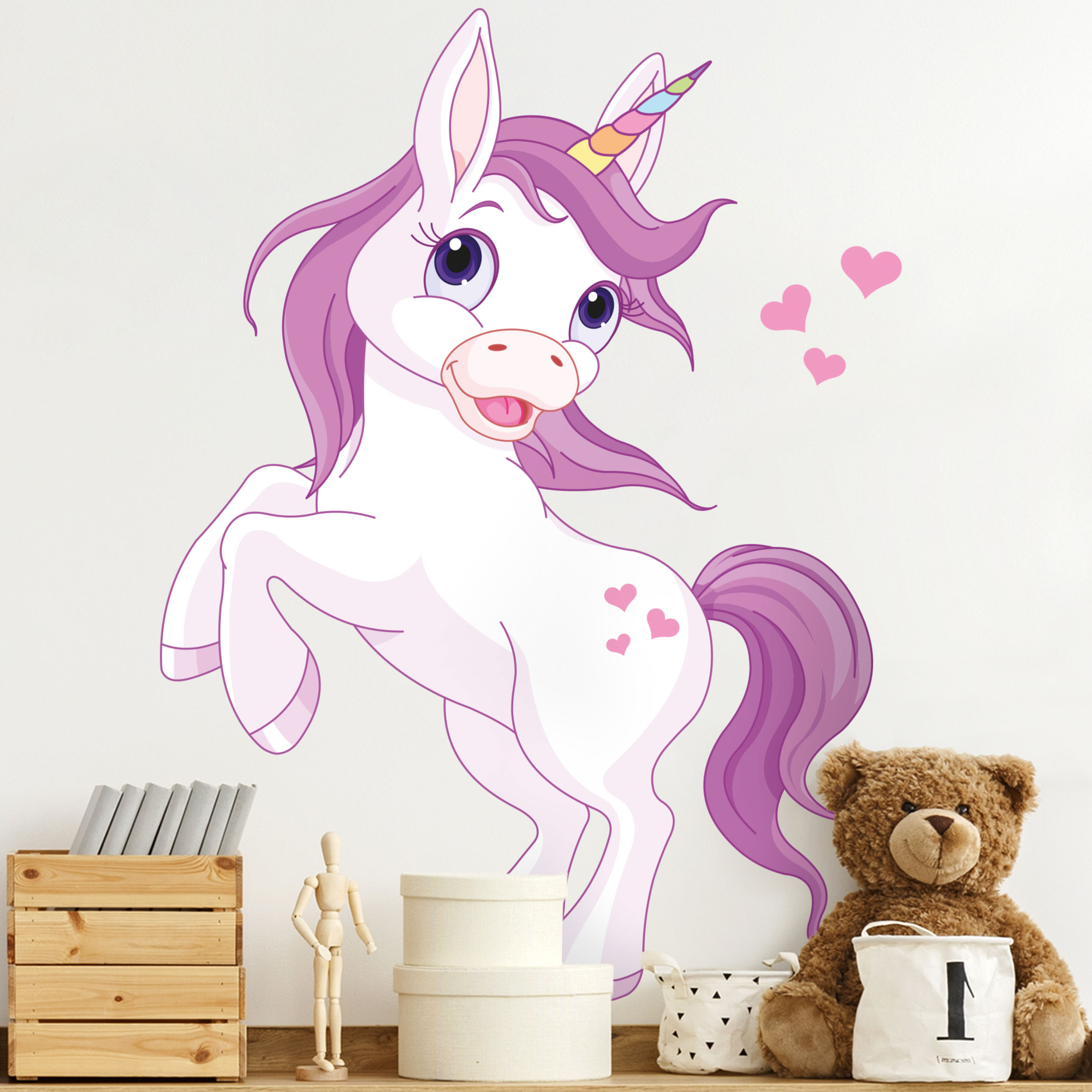 Wandtattoo 4-teilig Einhorn mit Herzchen