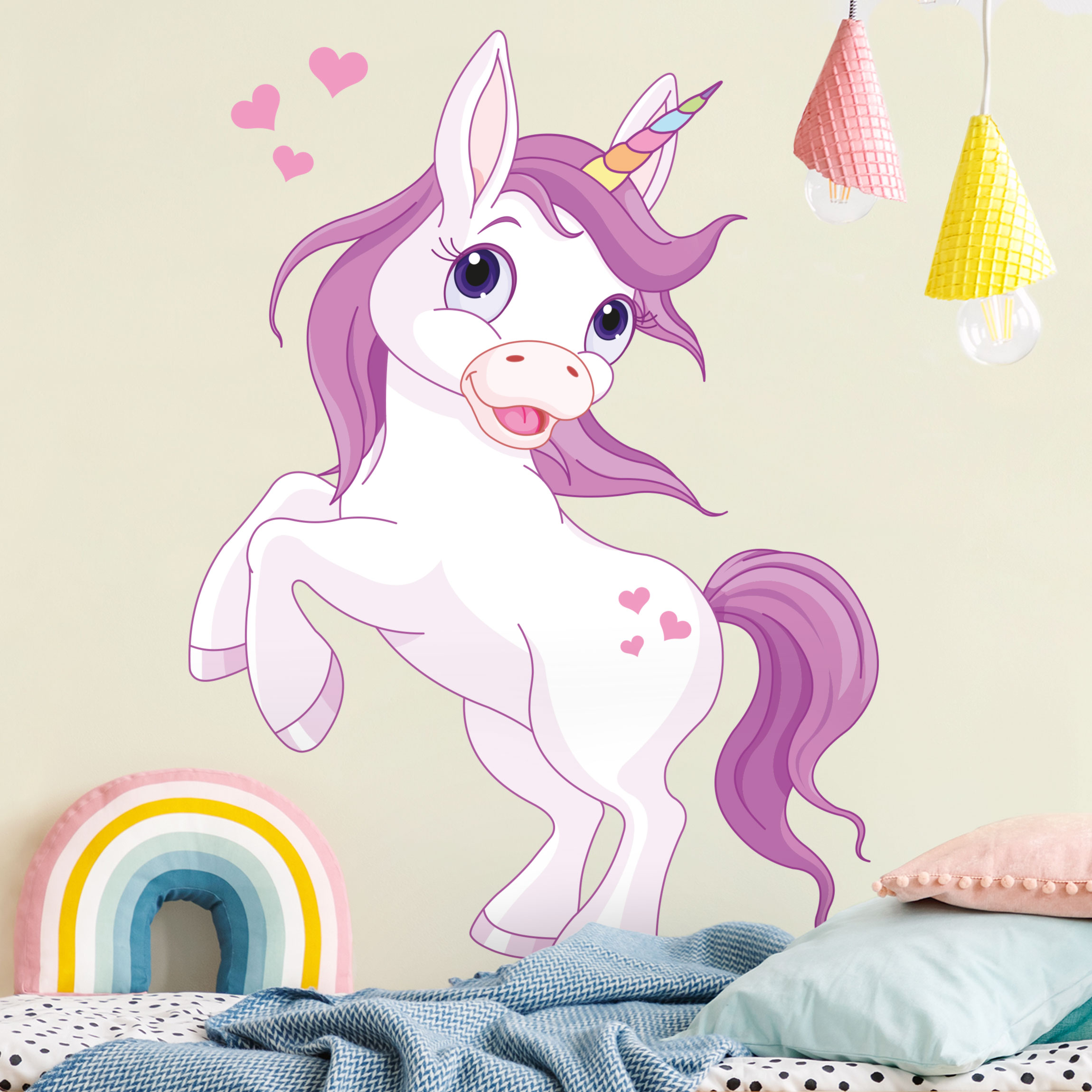 Wandtattoo 4-teilig Einhorn mit Herzchen