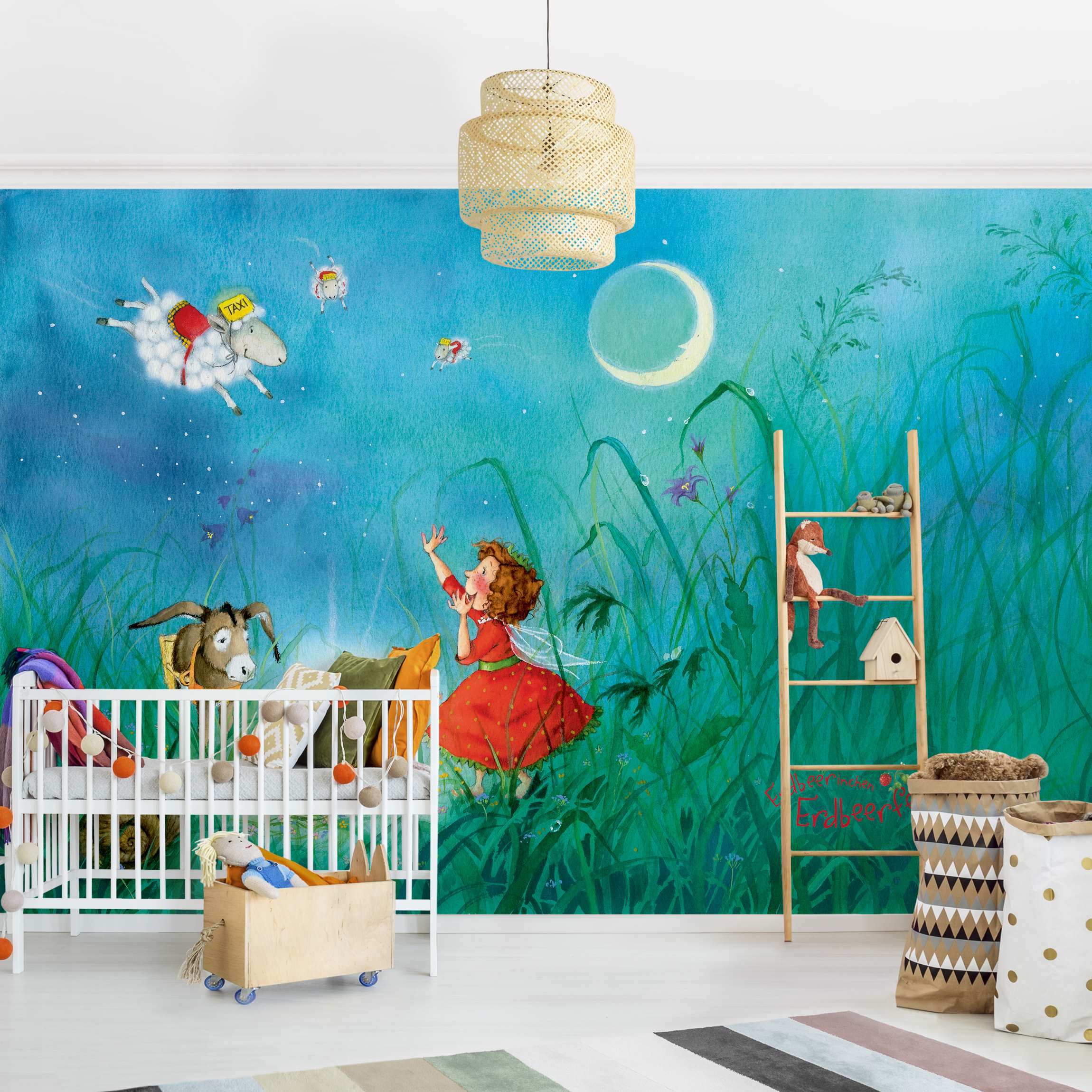 Fototapete Kinderzimmer Erdbeerinchen Erdbeerfee - Schlaftaxi