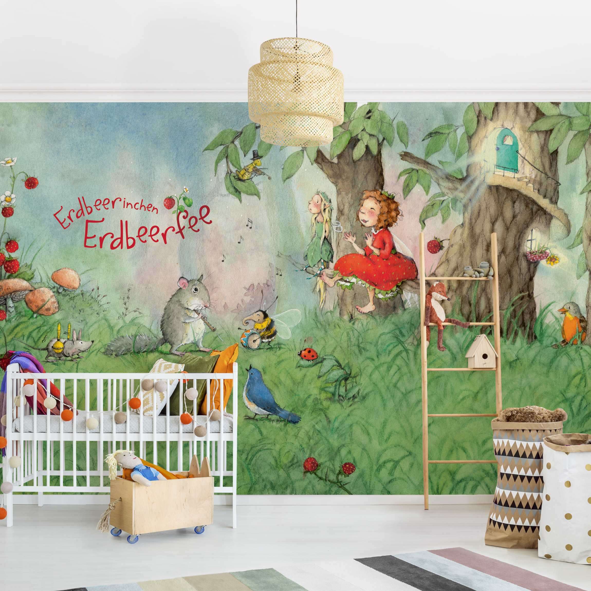Fototapete Kinderzimmer Erdbeerinchen Erdbeerfee - Zusammen Musizieren