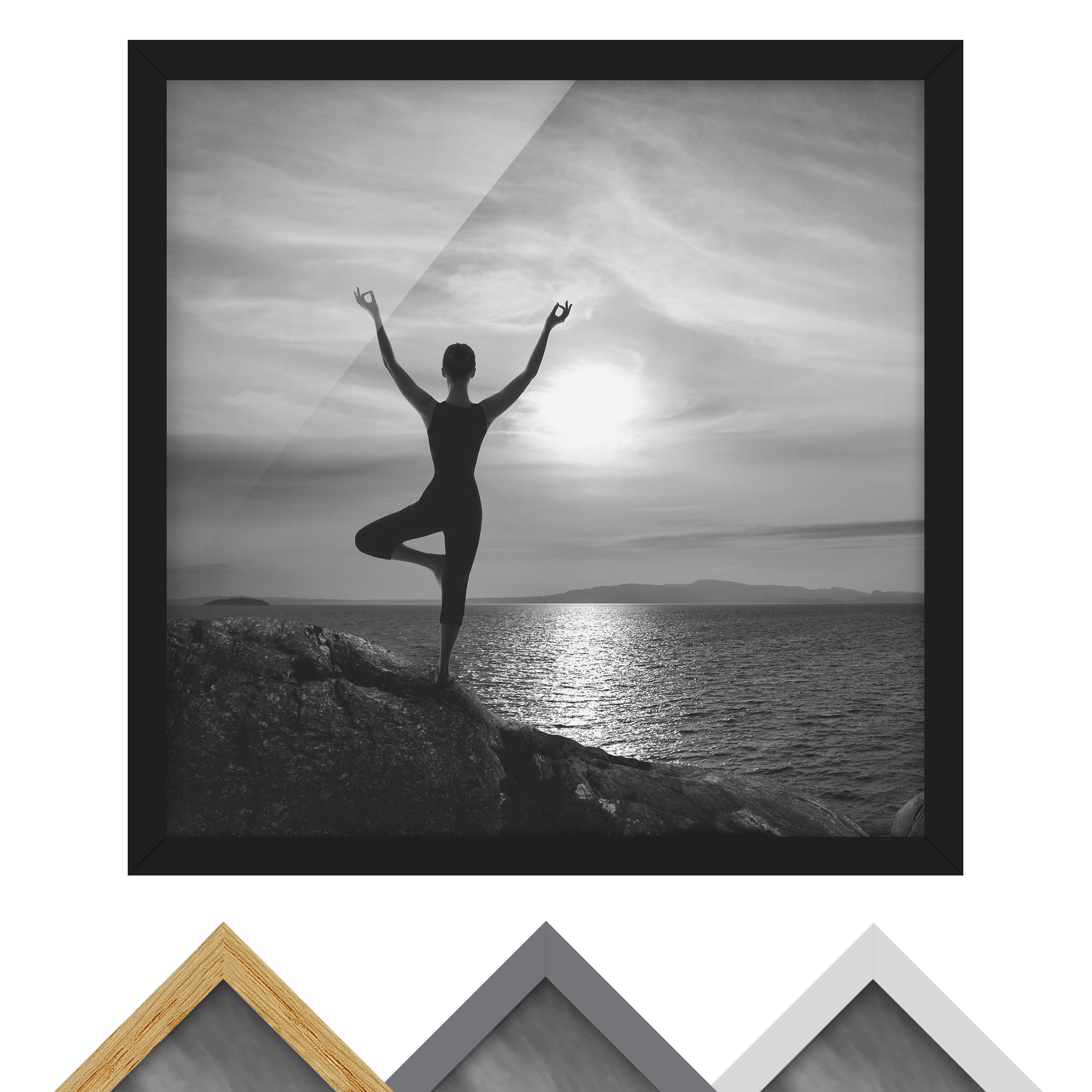 Schwarz-Weiß Bild mit Rahmen Yoga schwarz weiss