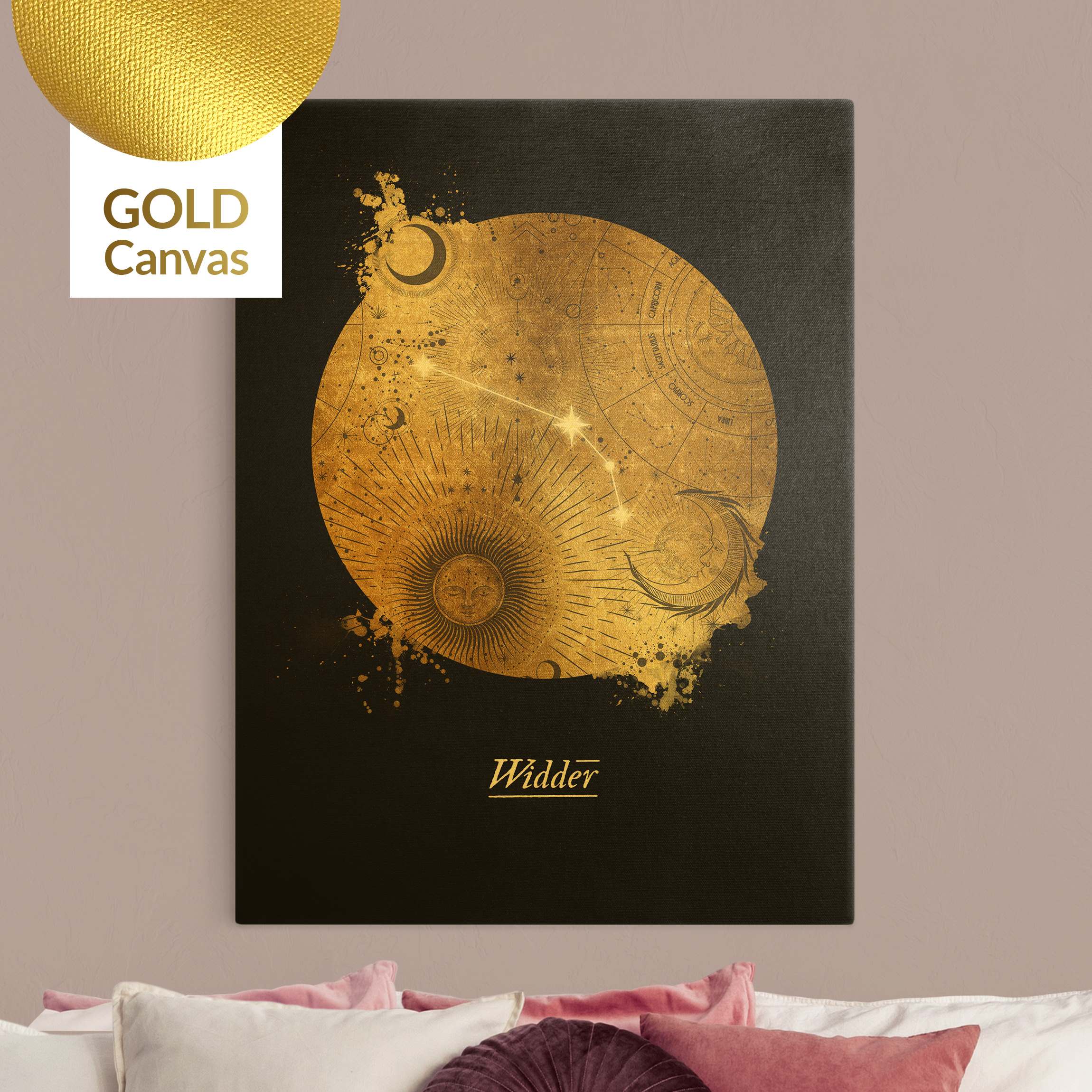Leinwandbild Gold Sternzeichen Widder Grau Gold