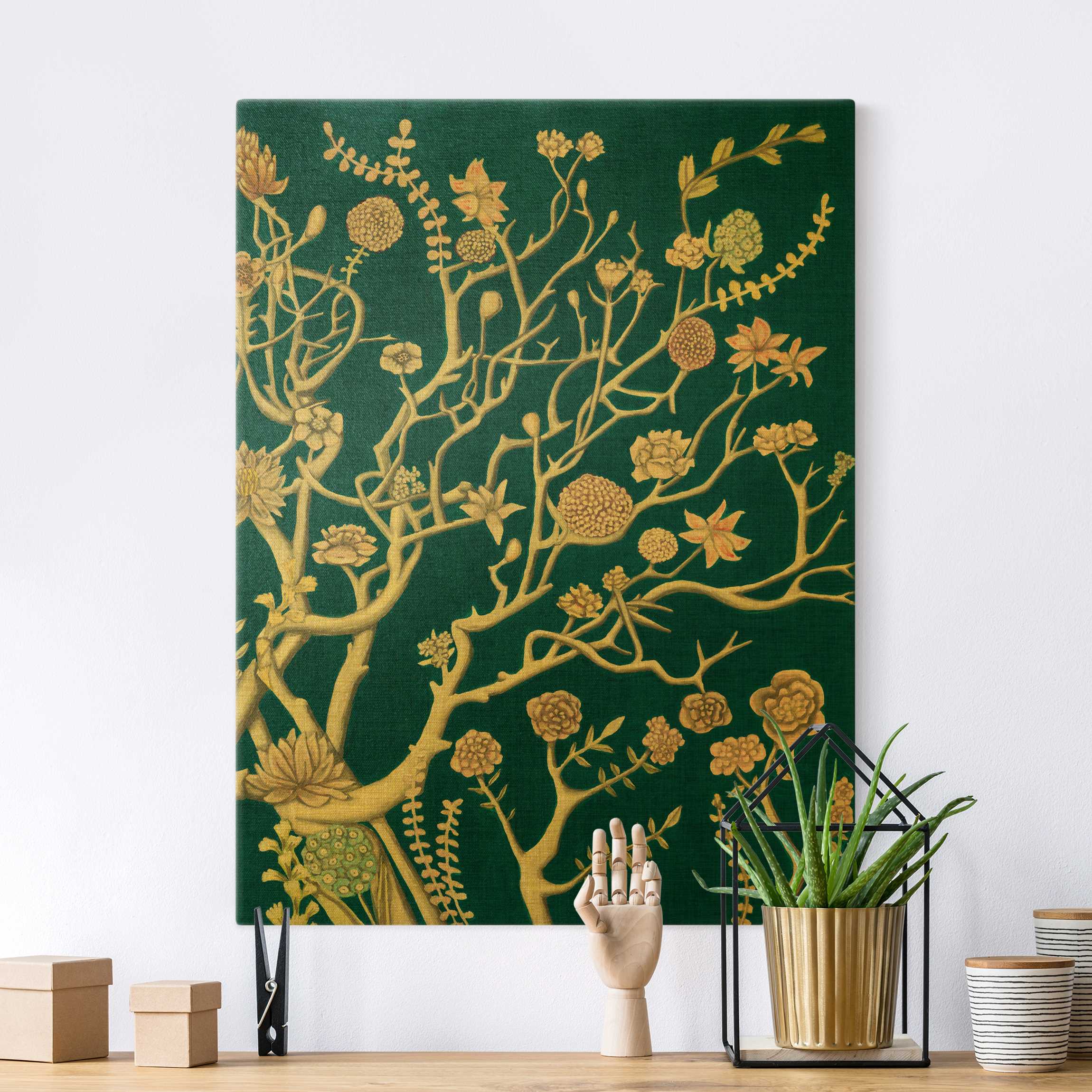 Leinwandbild Gold Chinoiserie Blumen in der Nacht II