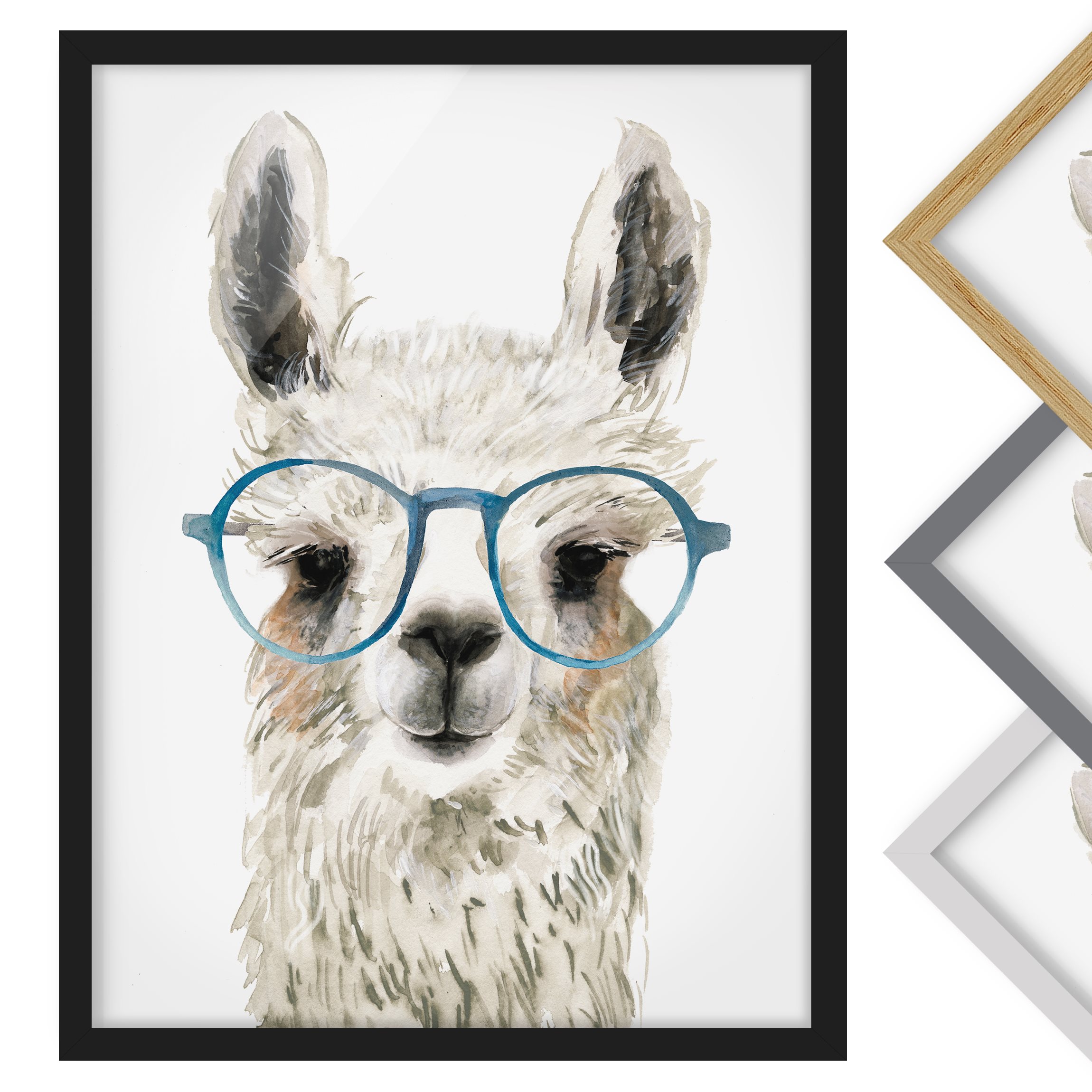 Bild mit Rahmen - Hochformat Hippes Lama mit Brille III