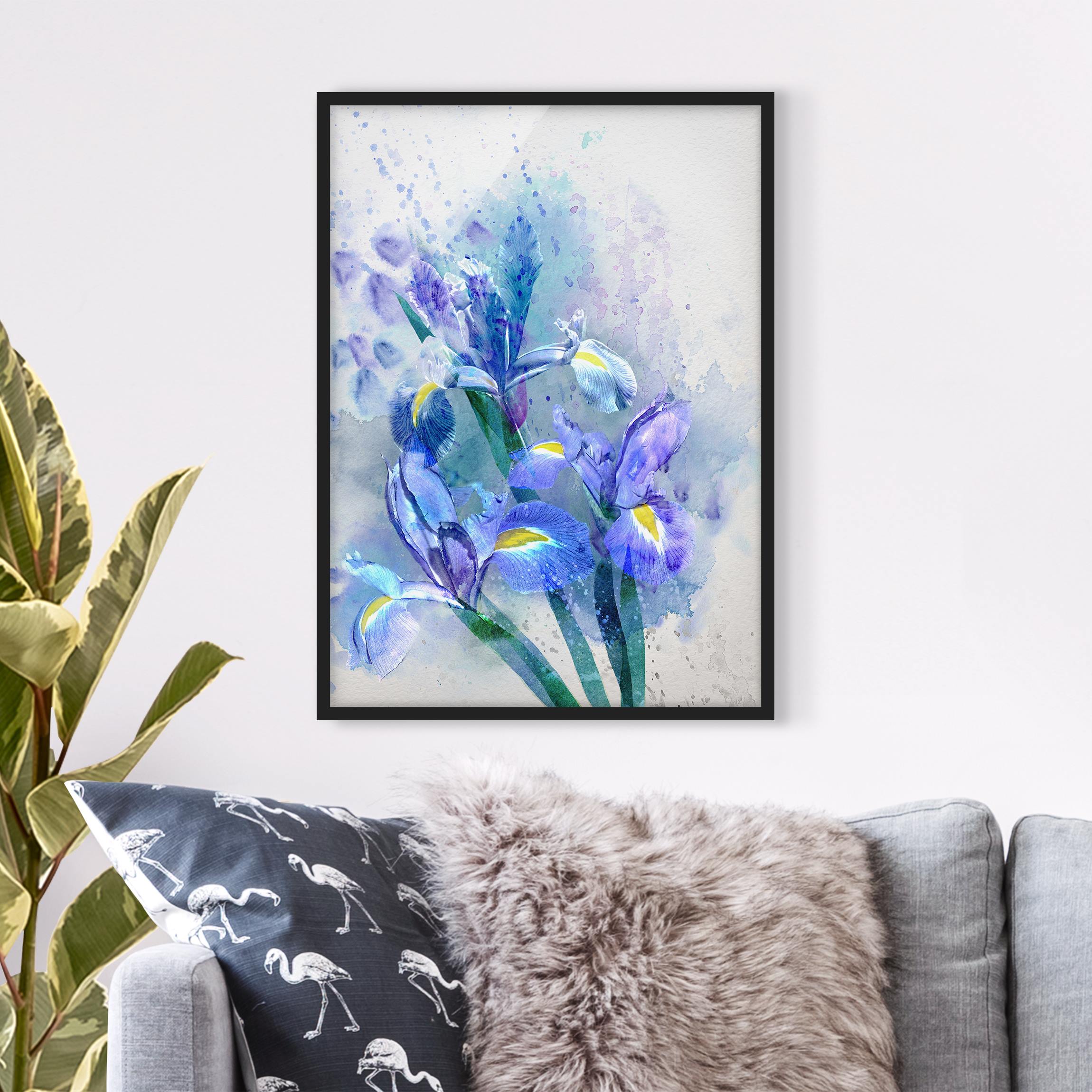Blumen Bild mit Rahmen Aquarell Blumen Iris