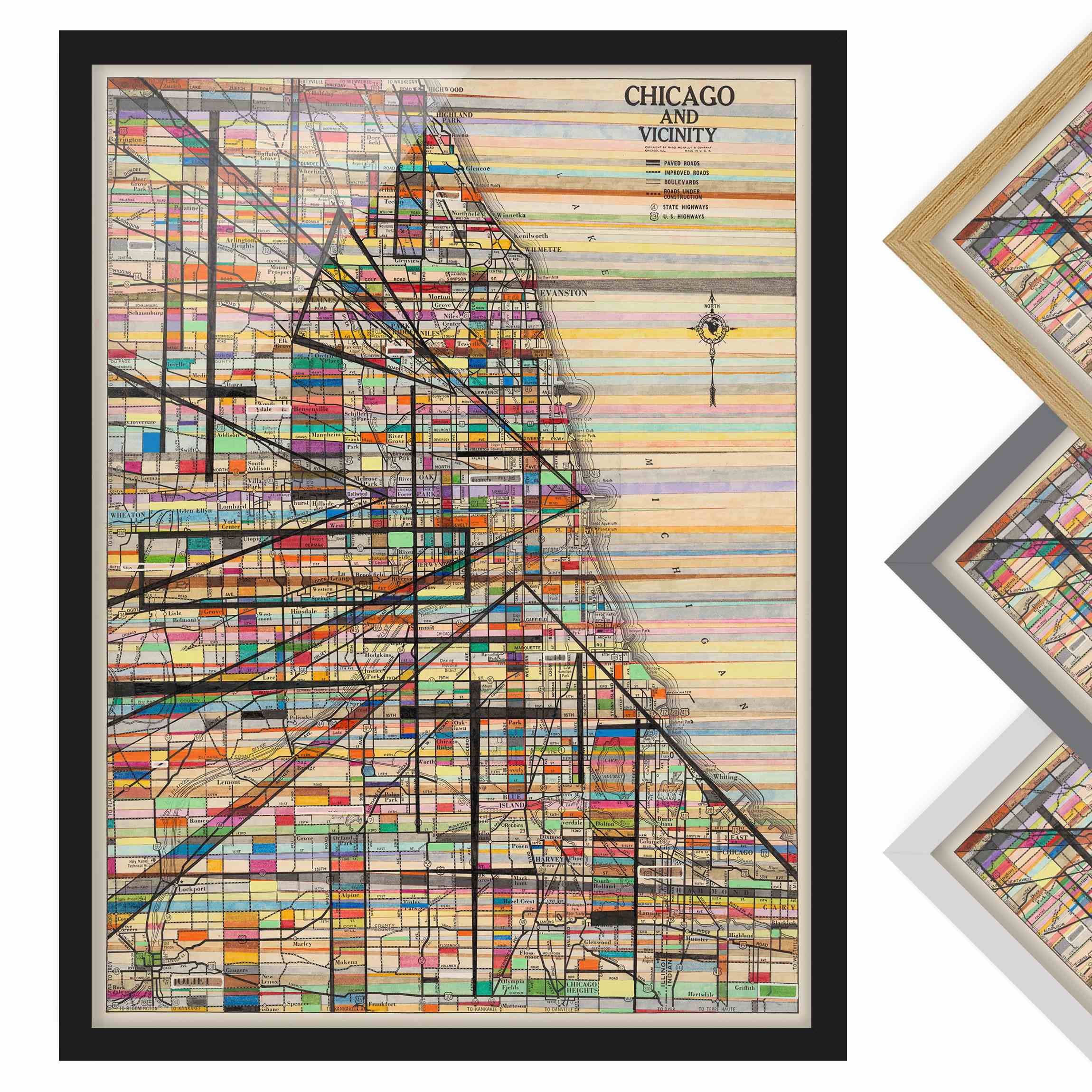 Landkarte Bild mit Rahmen Moderne Karte von Chicago