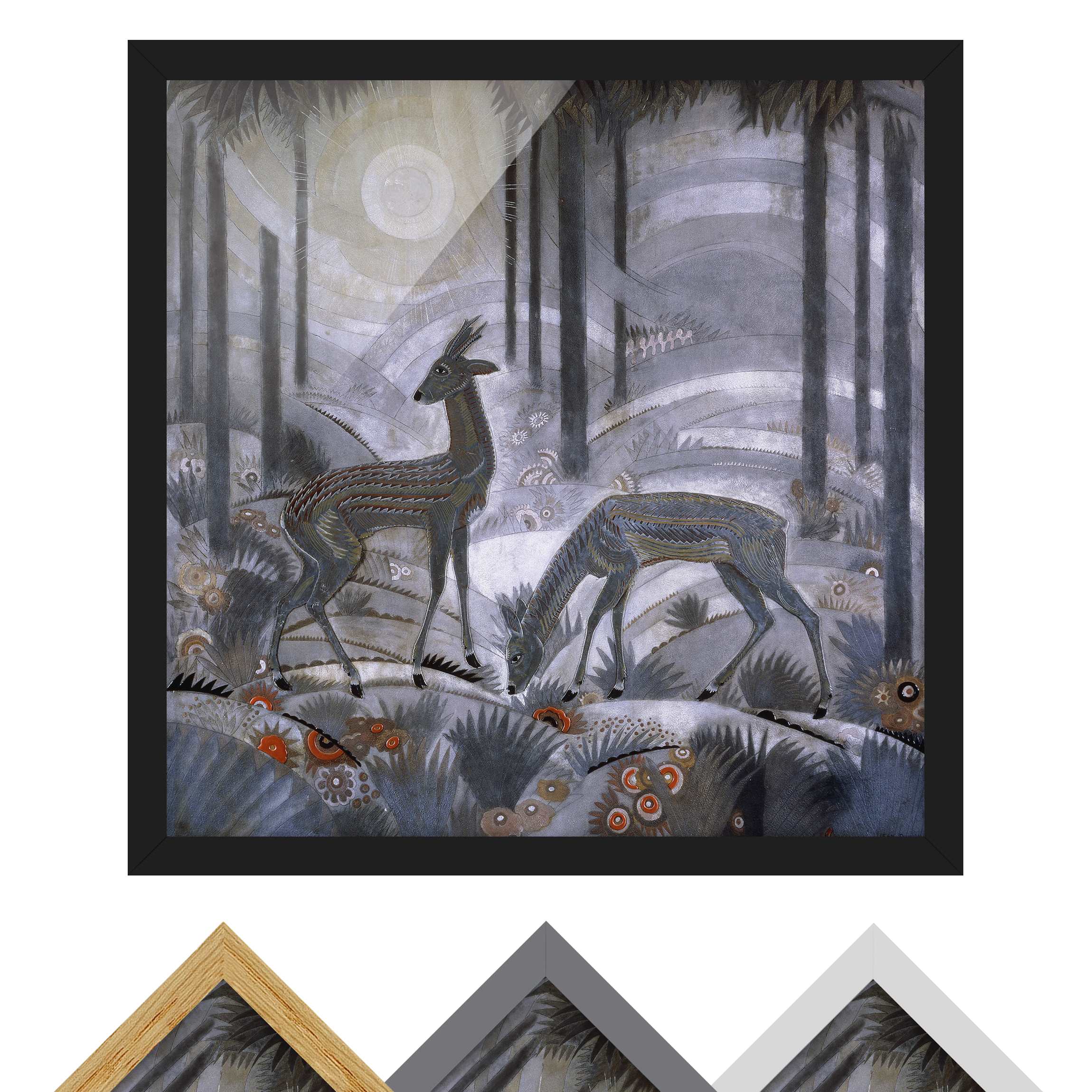 Kunstdruck mit Rahmen Jean Dunand - Zwei Rehe im Wald