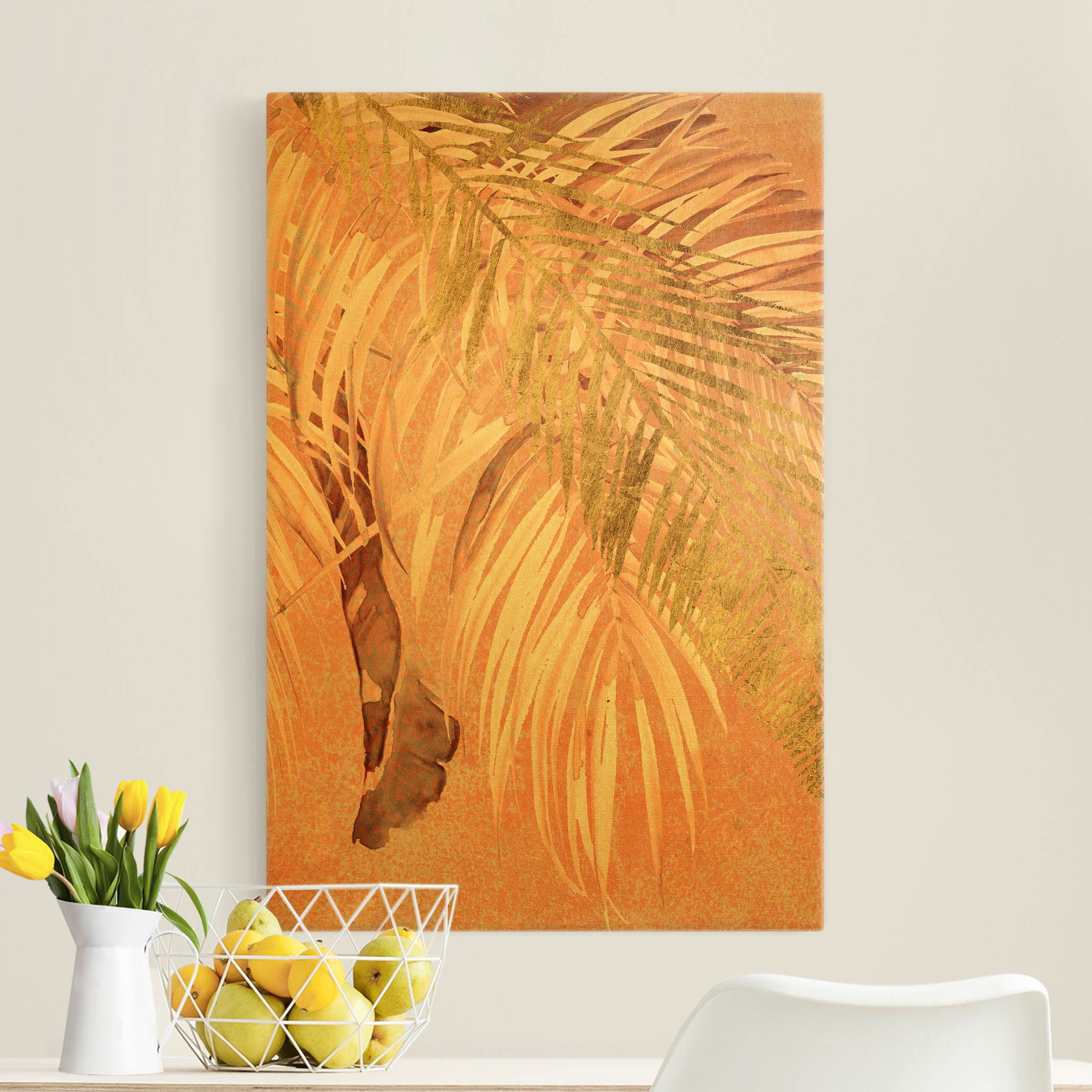 Leinwandbild Gold Palmenblätter Rosa und Gold II