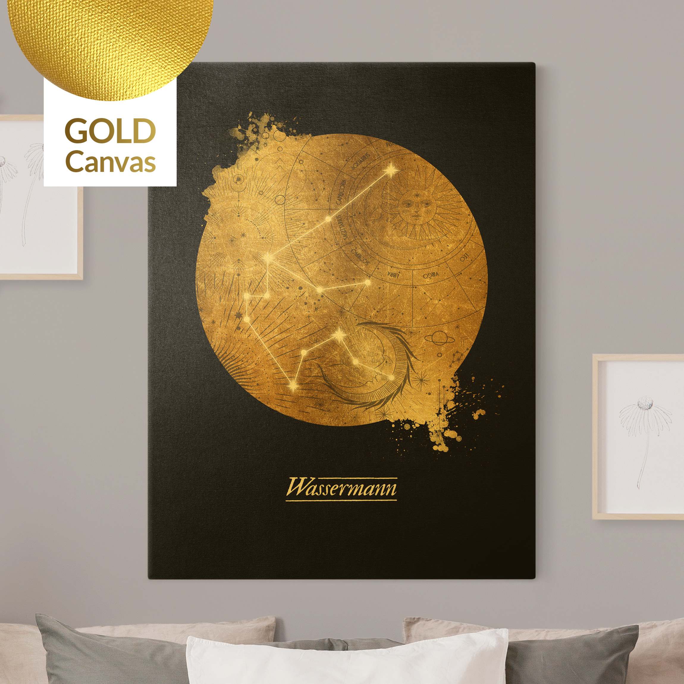 Leinwandbild Gold Sternzeichen Wassermann Grau Gold