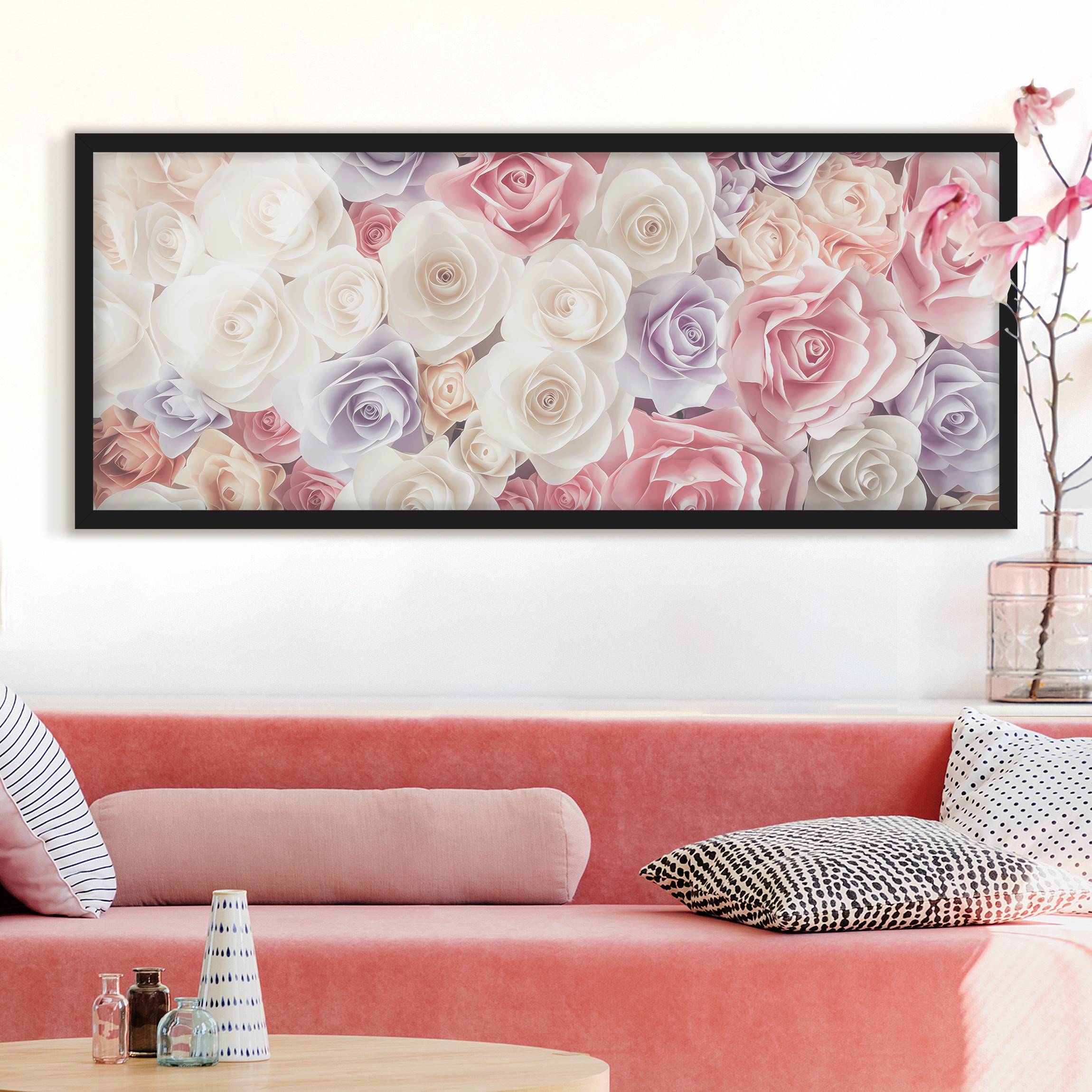 Bild mit Rahmen - Panorama Pastell Paper Art Rosen