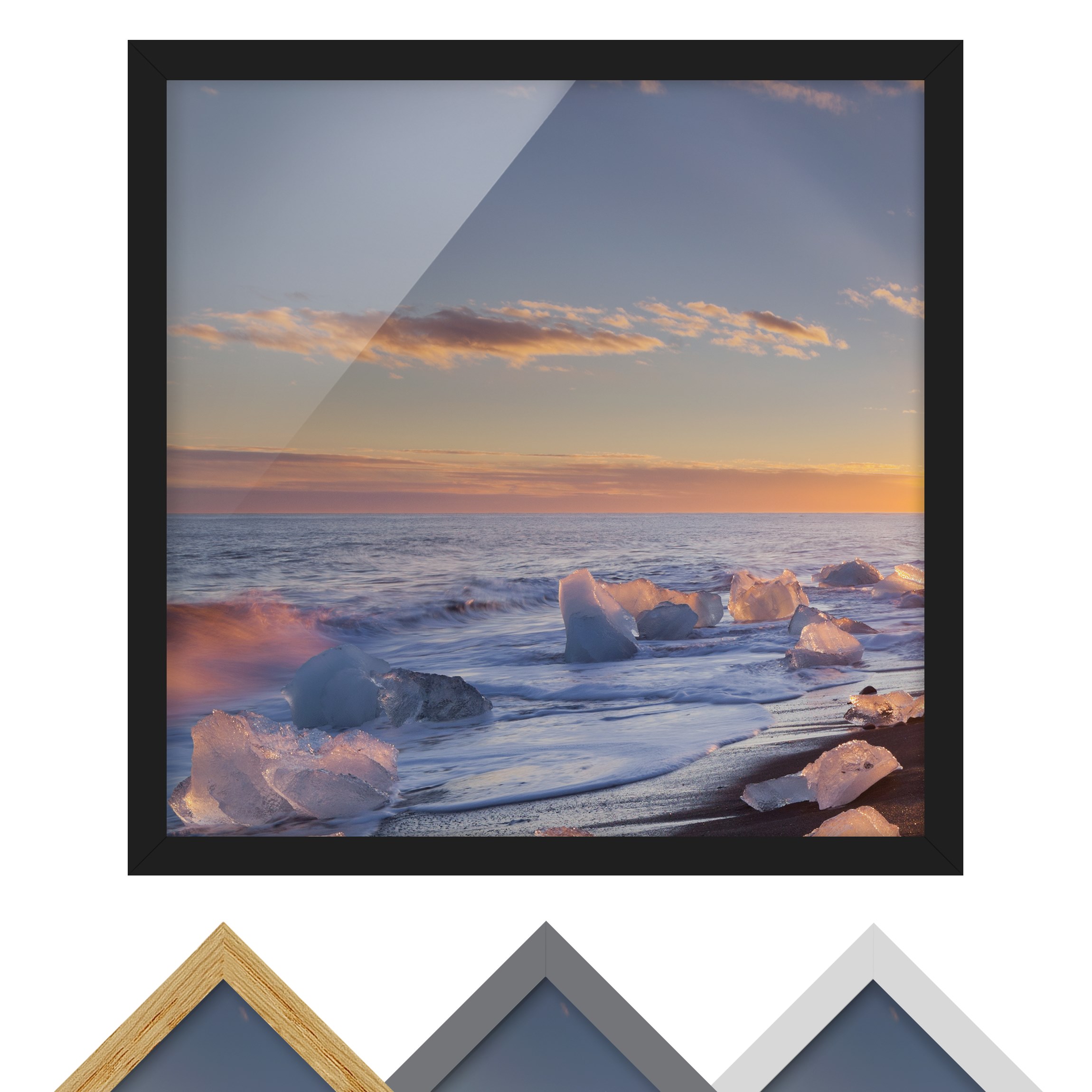 Natur & Landschaft Bild mit Rahmen Eisbrocken am Strand Island