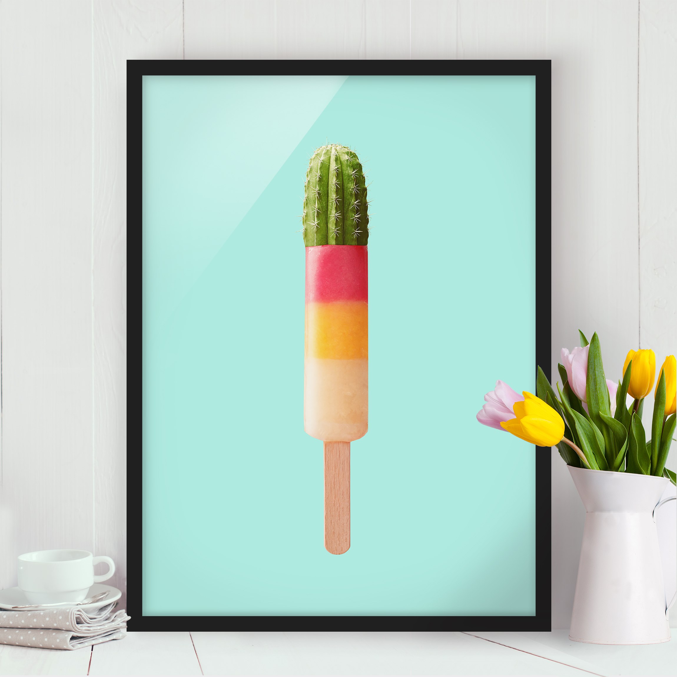 Bild mit Rahmen Eis mit Kaktus