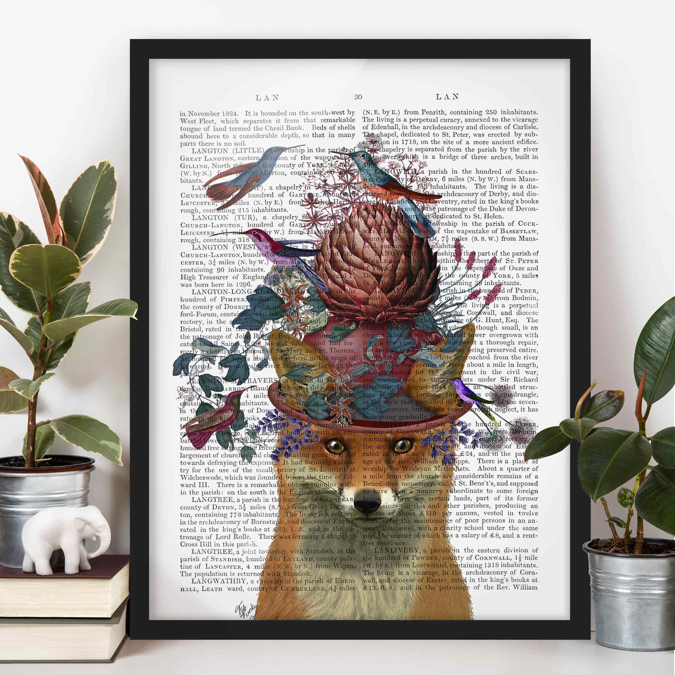 Bild mit Rahmen - Hochformat Vogelfänger - Fuchs mit Artischocke