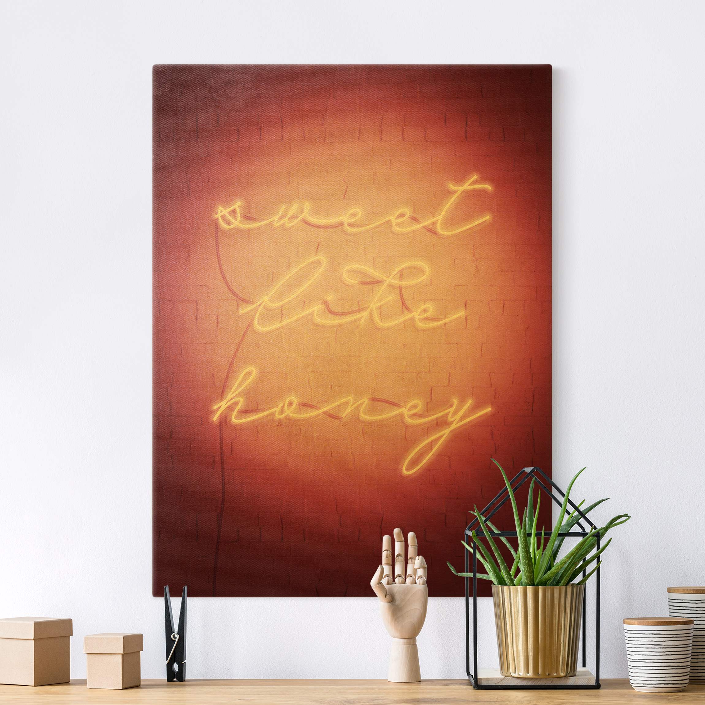 Leinwandbild Gold Neon Schriftzug - sweet like honey