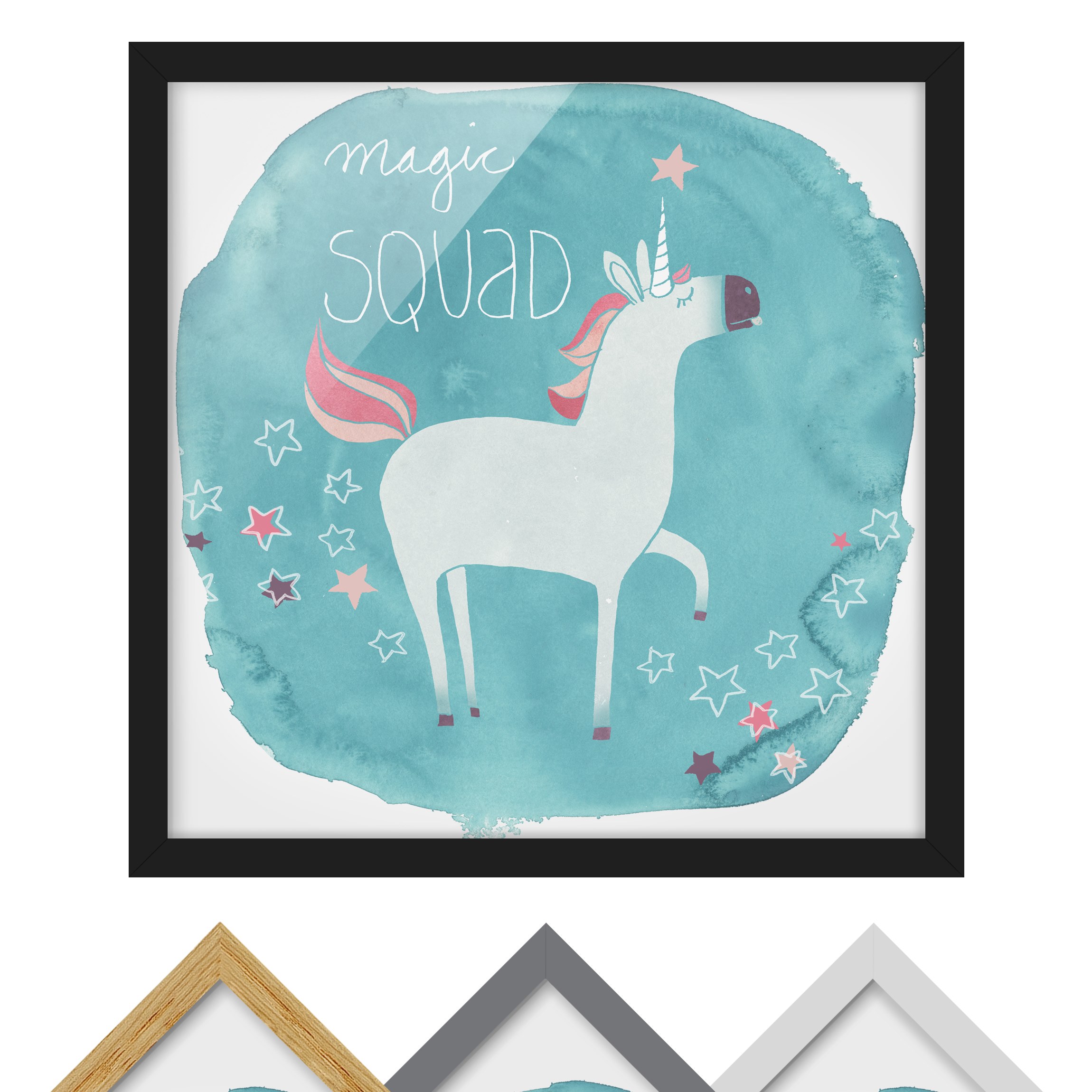 Spruch Bild mit Rahmen Einhorn-Truppe - Magic