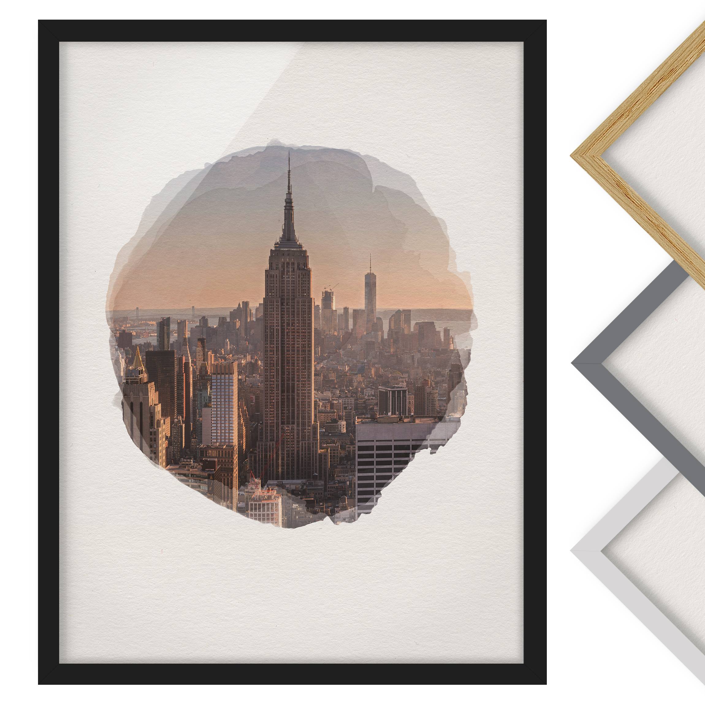 Bild mit Rahmen - Hochformat Wasserfarben - Blick vom Top of the Rock