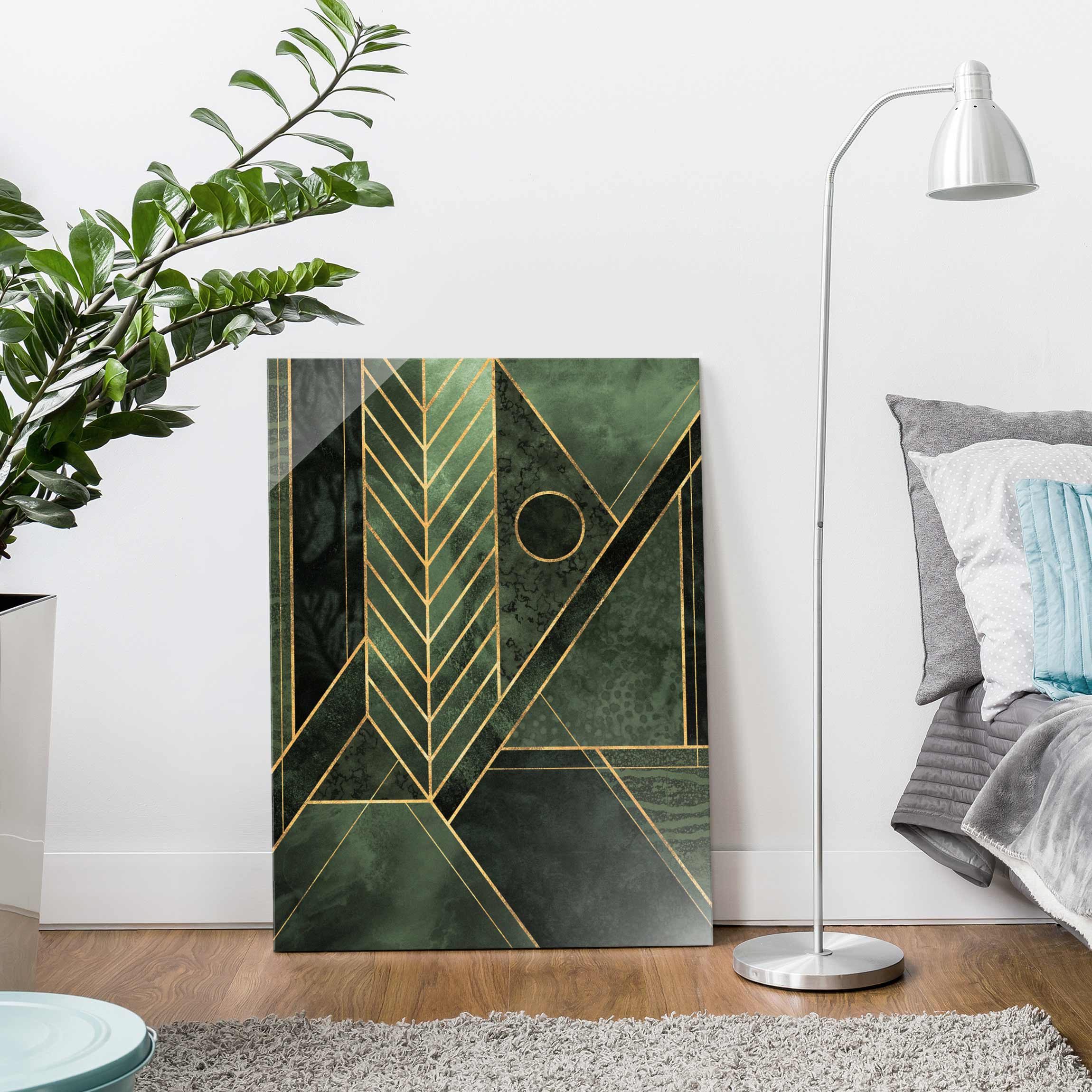 Glasbild Geometrische Formen Smaragd Gold