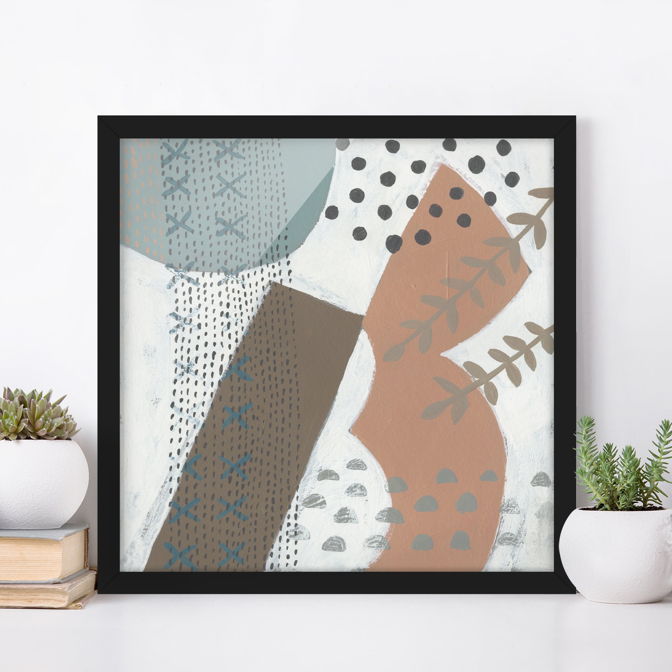 Abstraktes Bild mit Rahmen Karneval der Formen in Lachs I