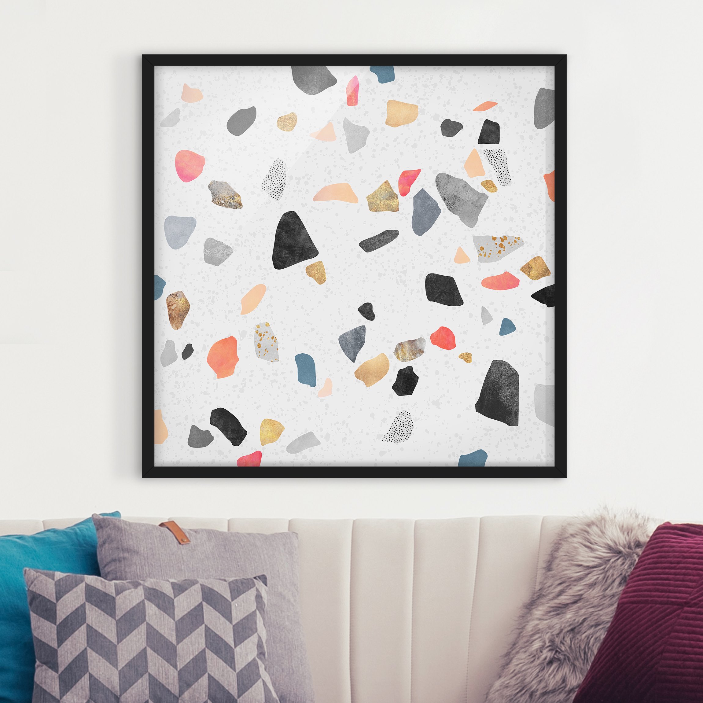 Bild mit Rahmen - Quadrat Weißer Terrazzo mit Goldsteinchen