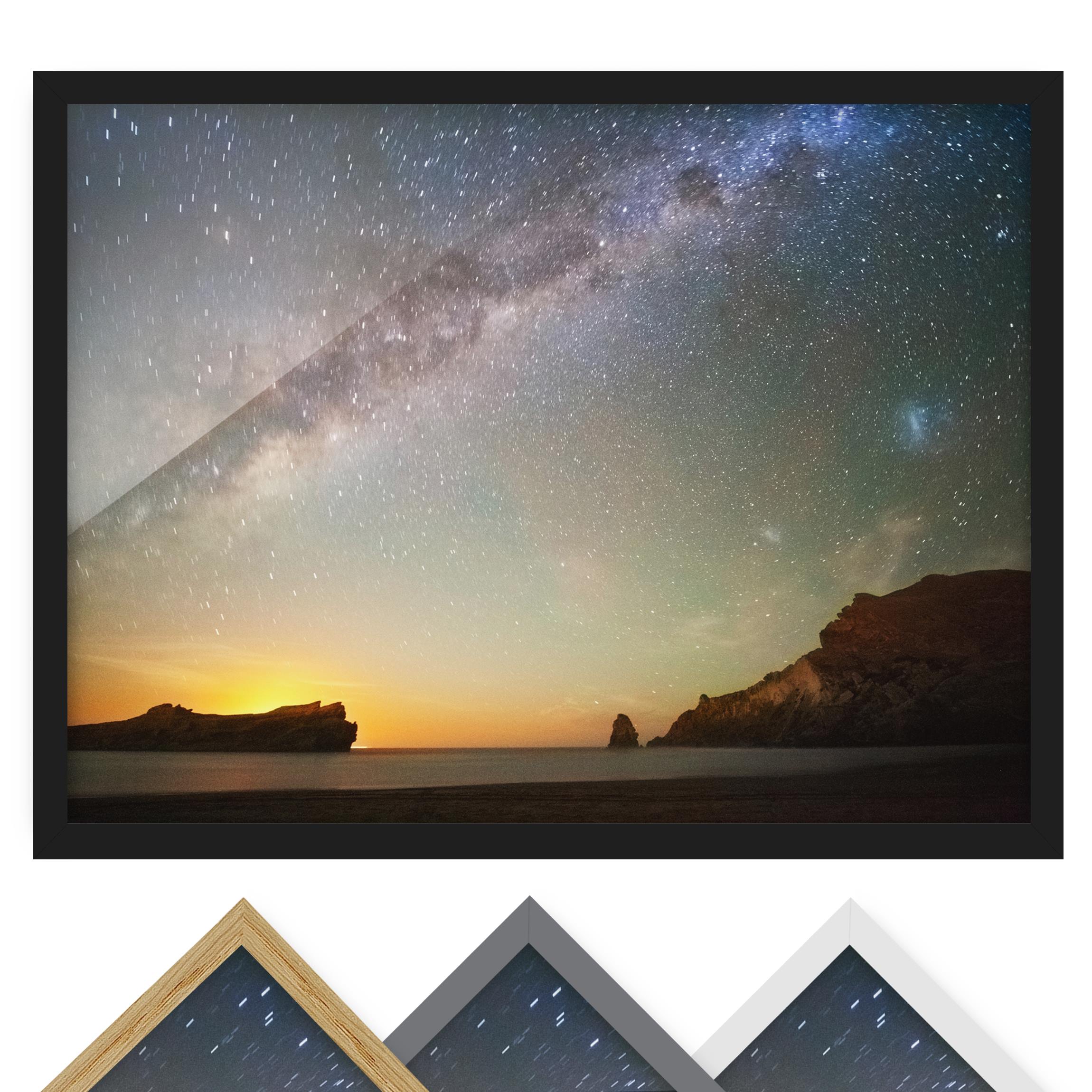 Bild mit Rahmen - Querformat Sternenhimmel über dem Meer