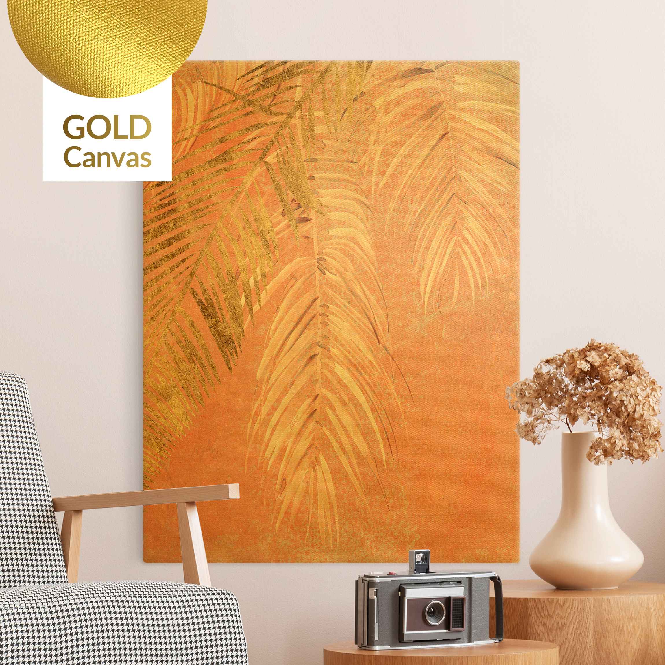 Leinwandbild Gold Palmenblätter Rosa und Gold I