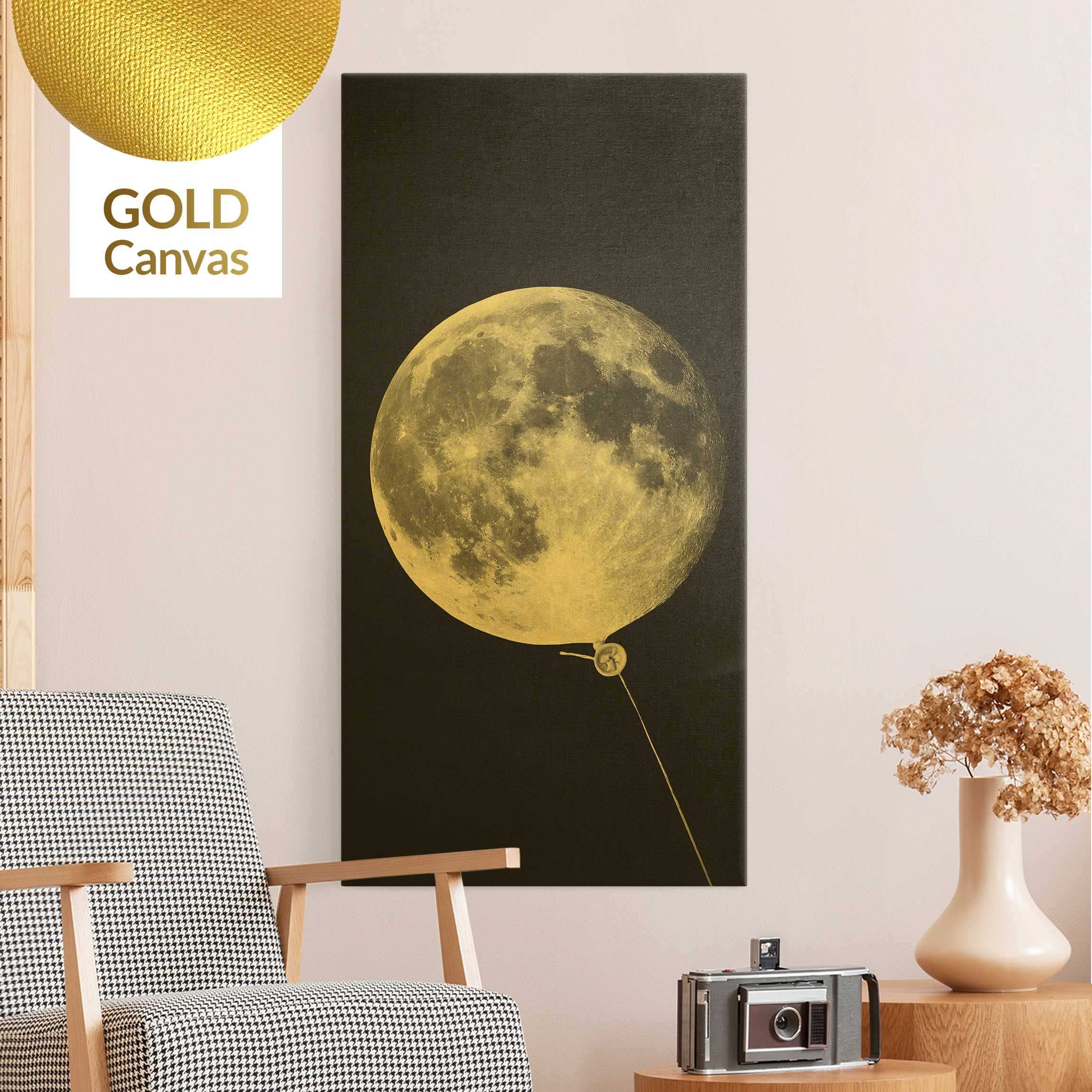 Leinwandbild Gold Luftballon mit Mond