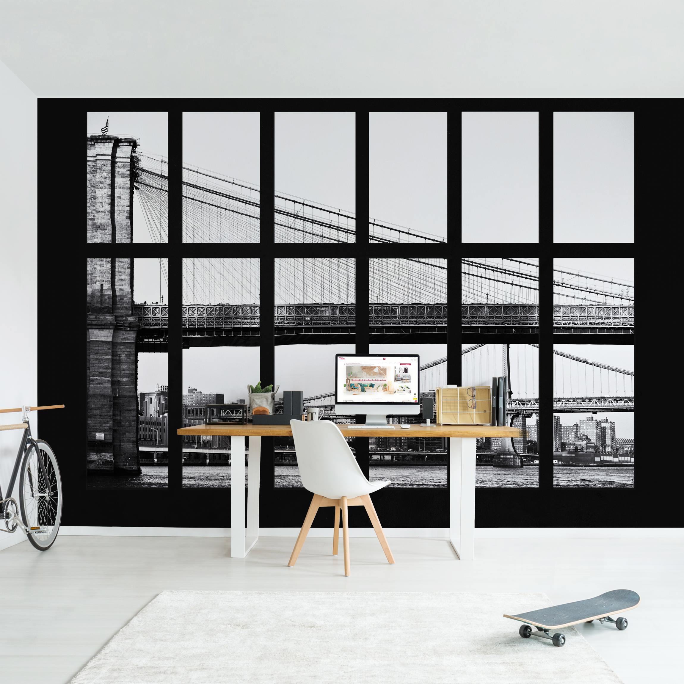 Fototapete Skyline Fenster Brücken New York