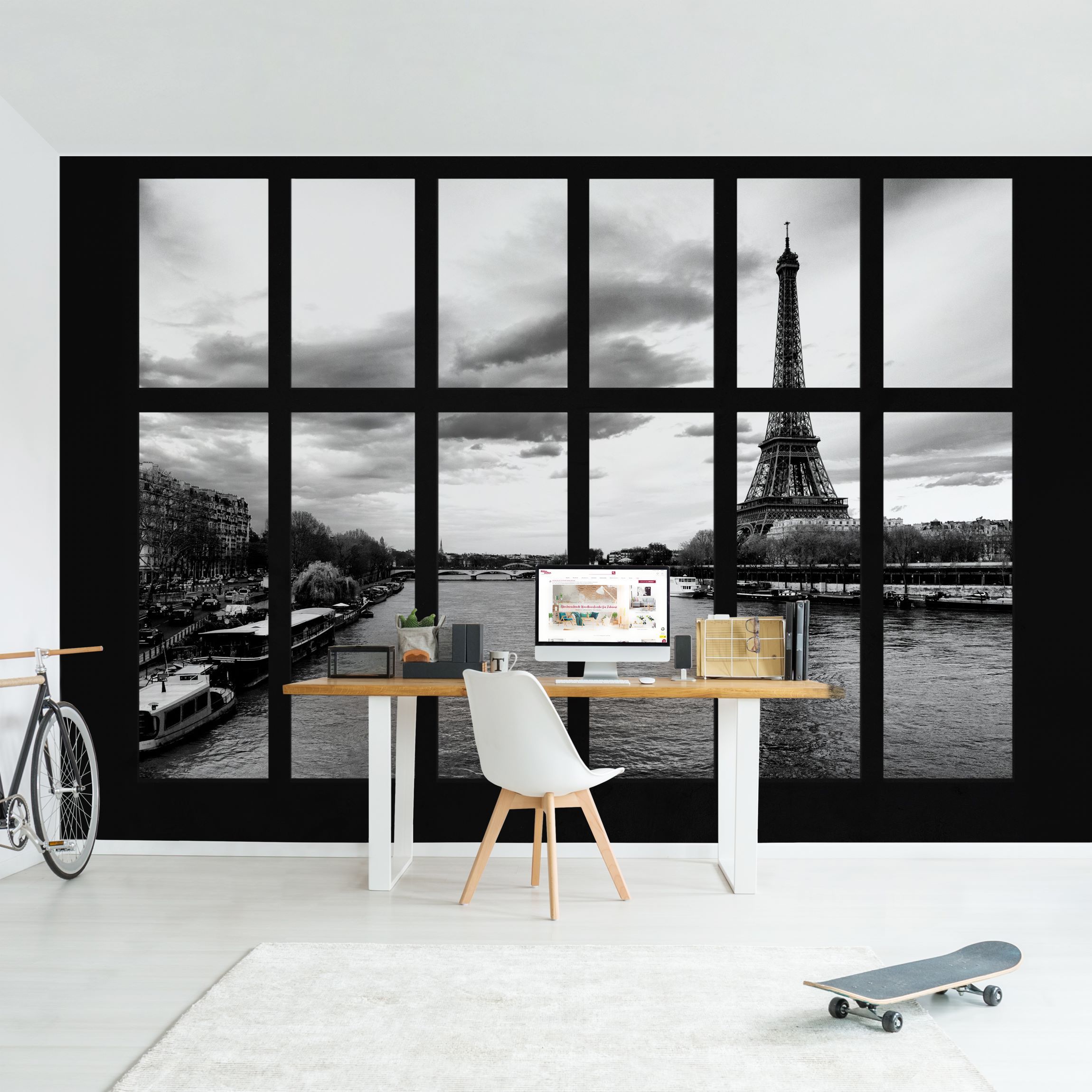 Fototapete Skyline Fenster Eiffelturm Seine Paris