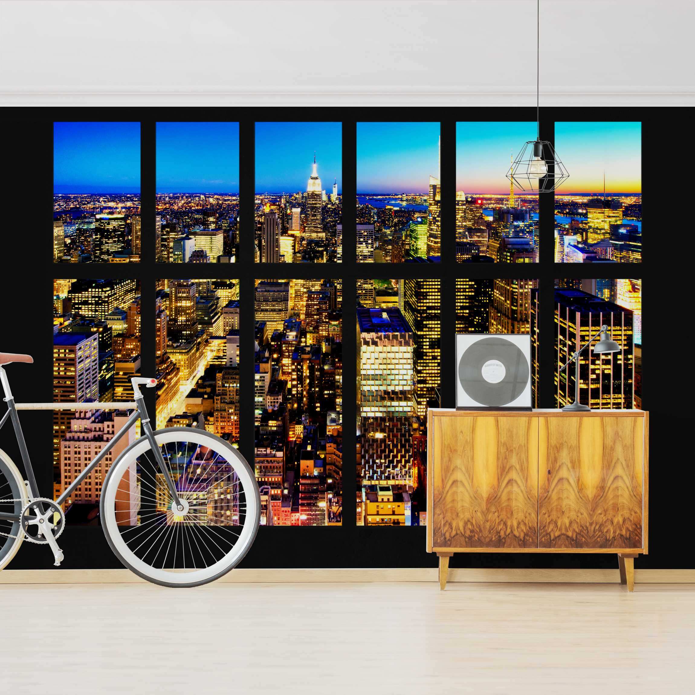 Fototapete Skyline Fensterblick Manhattan Skyline bei Nacht