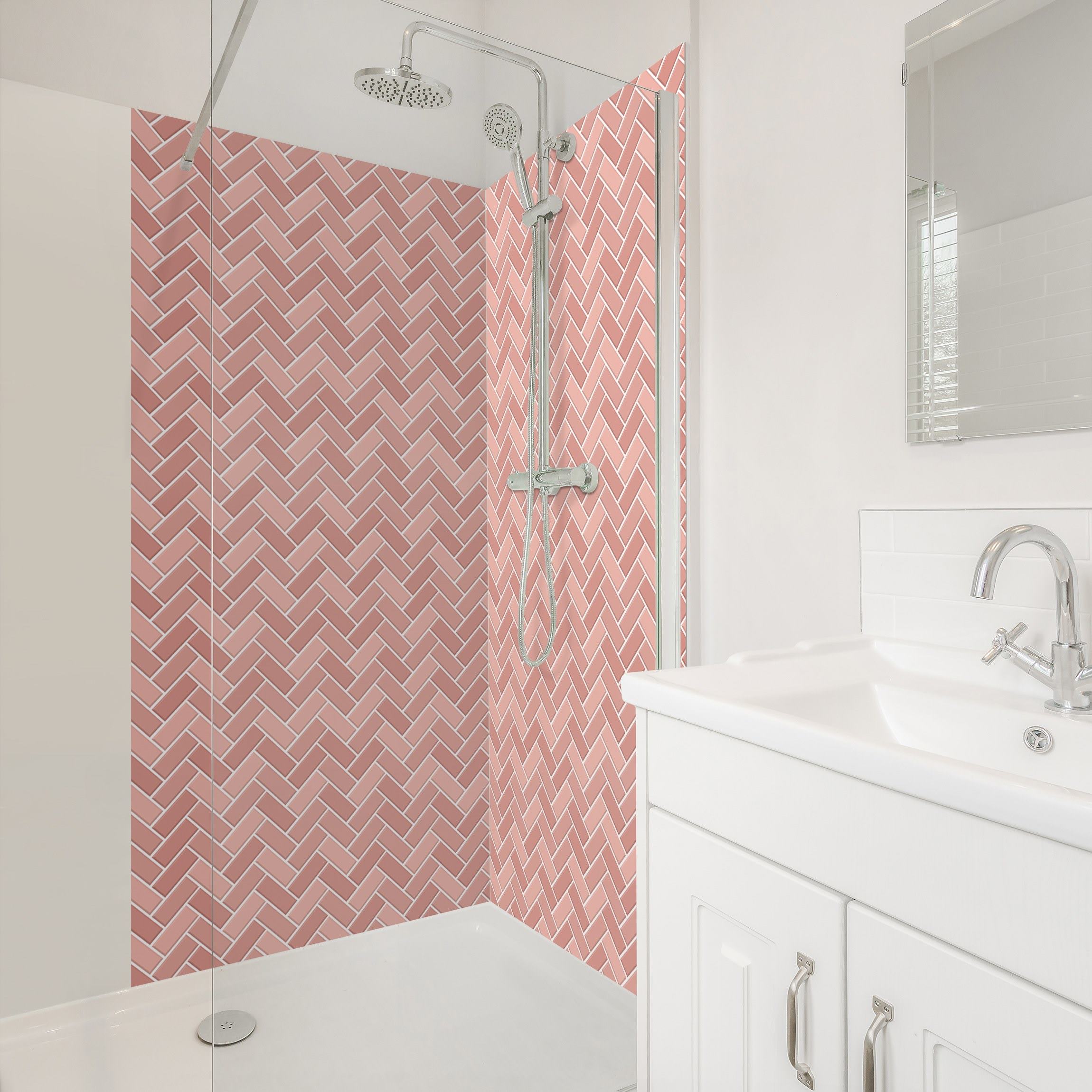 Duschrückwand Fischgräten Fliesen - Altrosa