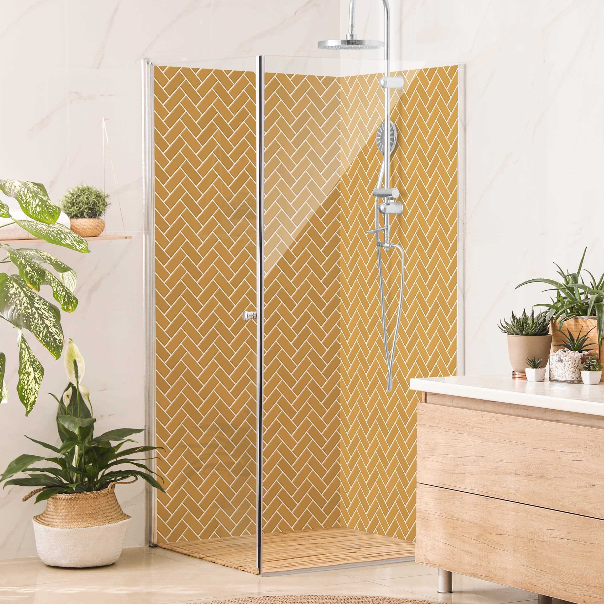 Duschrückwand Fischgräten Fliesen - Orange