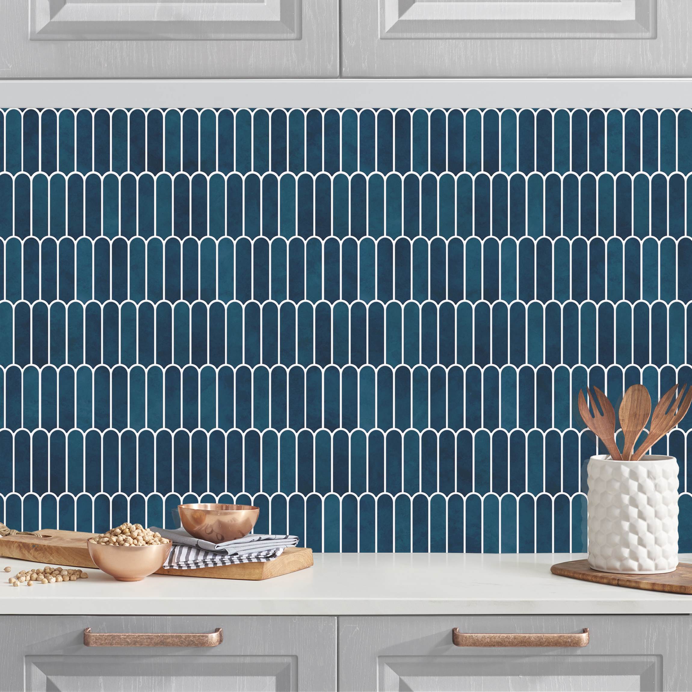Küchenrückwand Fischschuppen Fliesen Dunkelblau