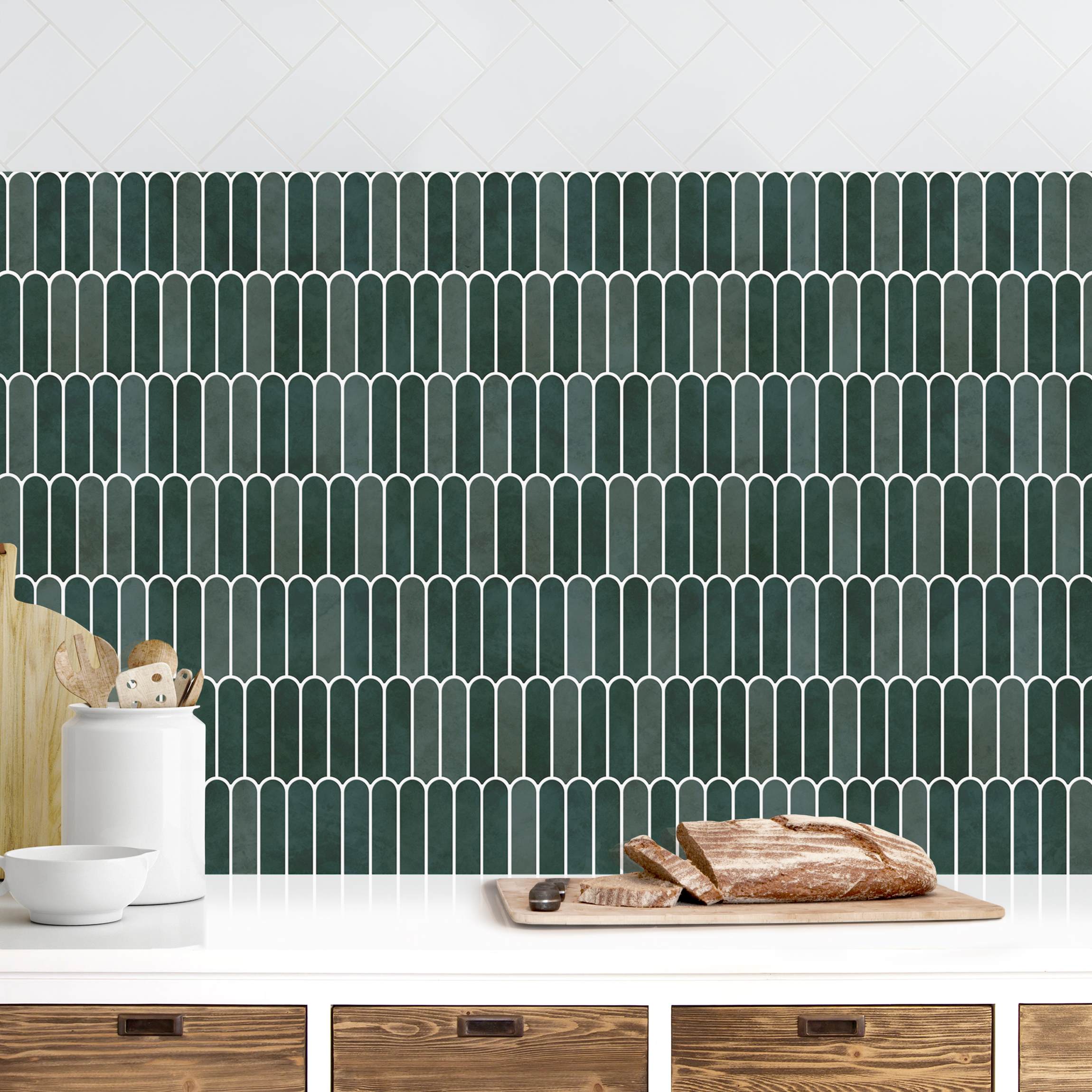 Küchenrückwand Fischschuppen Fliesen Dunkelgrün